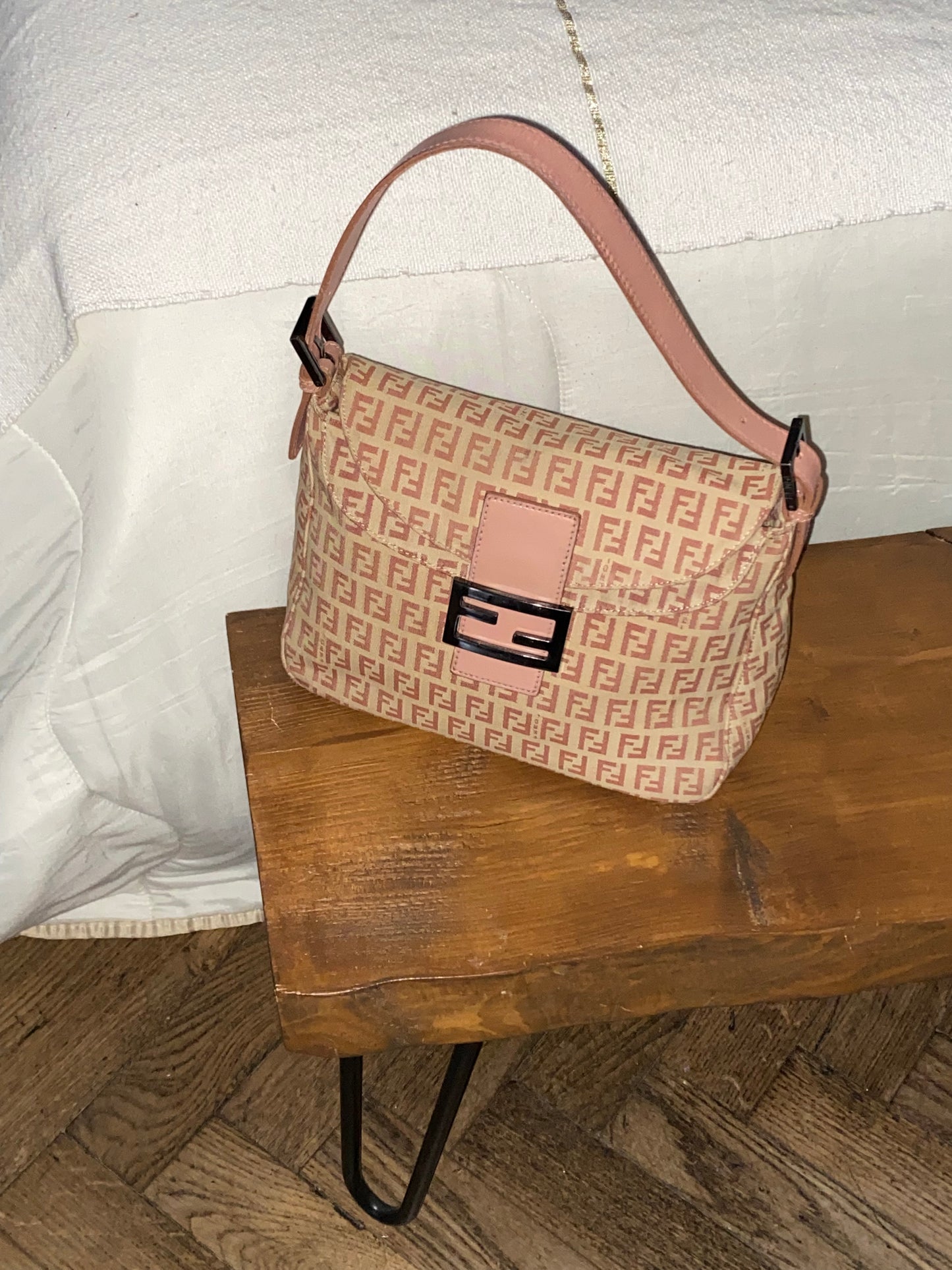 Fendi mamma double flap rosa e beige