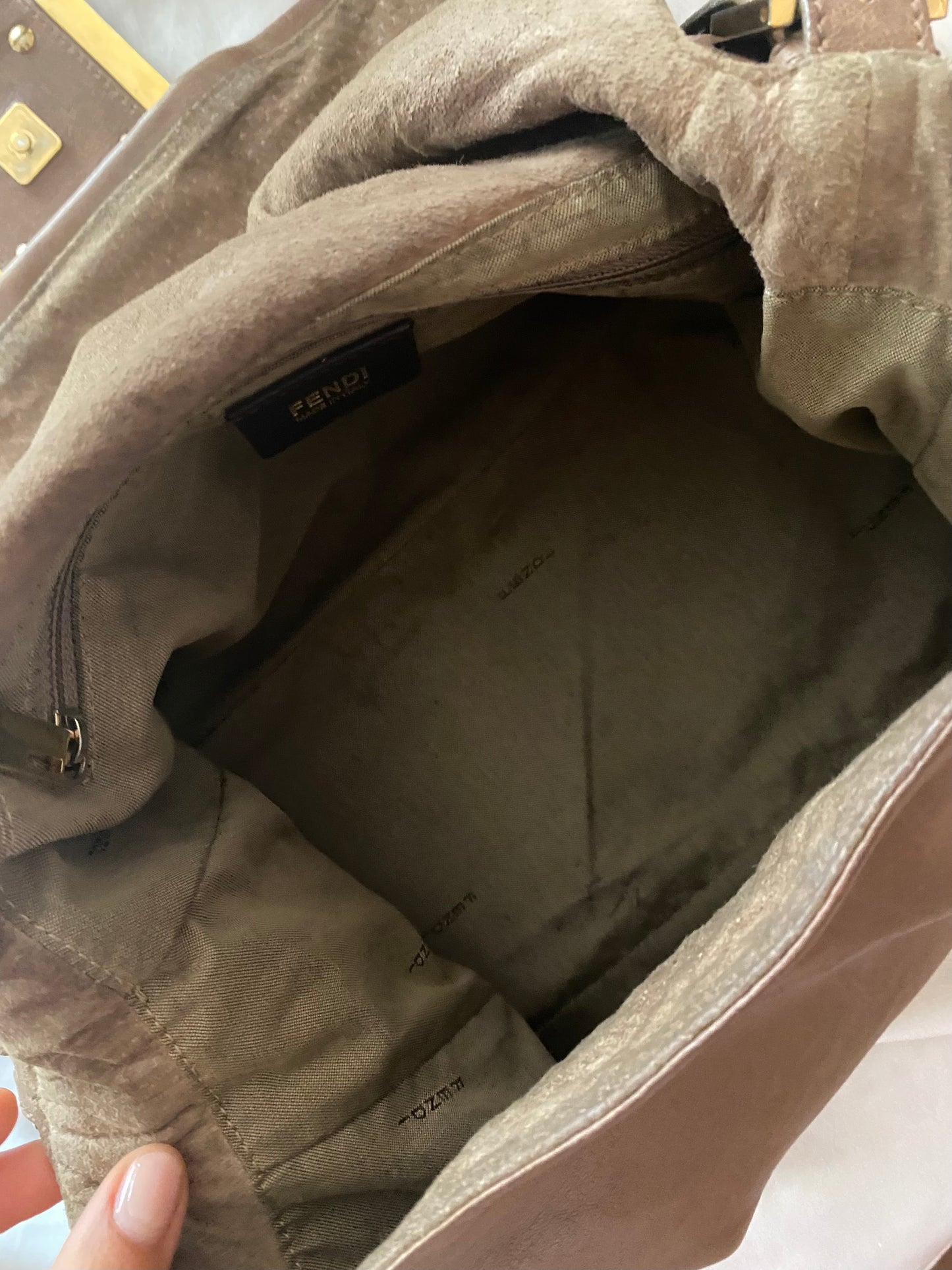 Fendi mamma baguette in pelle marrone marble