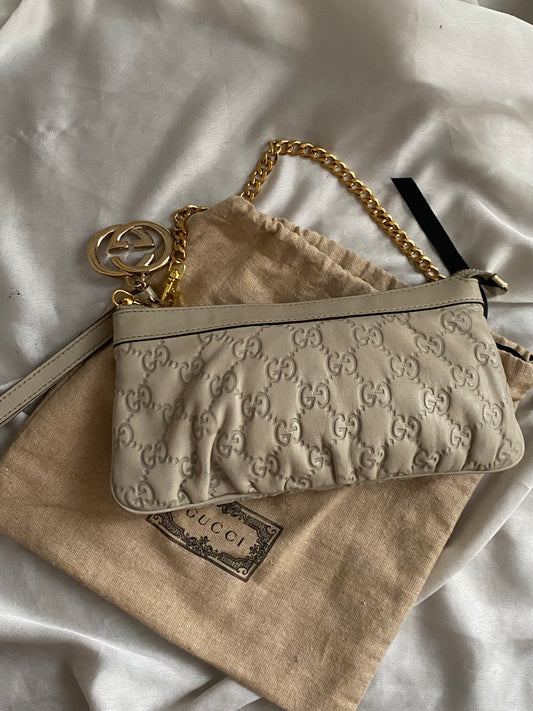 Gucci Pochette monogram panna pelle con maxi logo