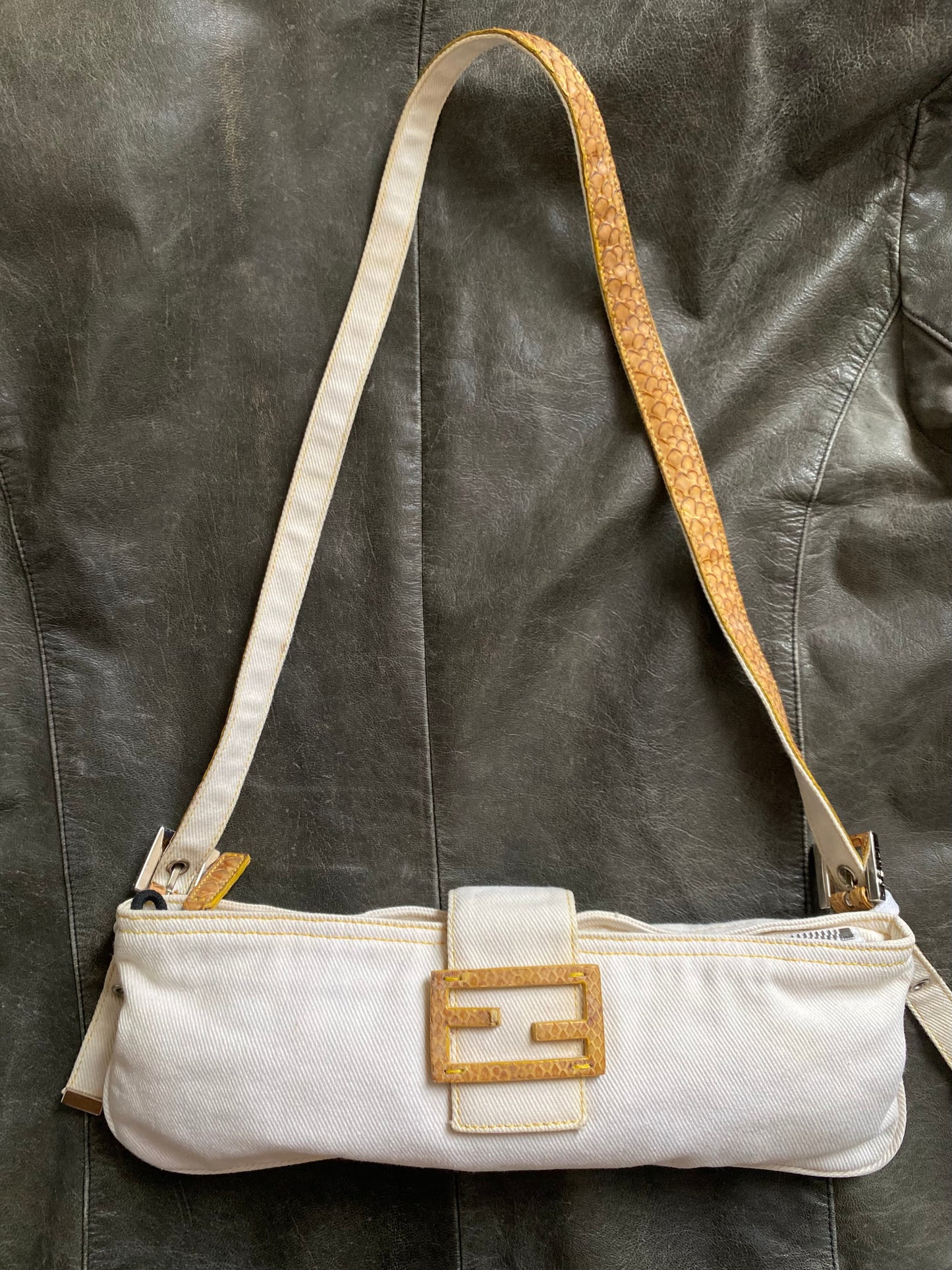 Fendi baguette in denim snakeskin