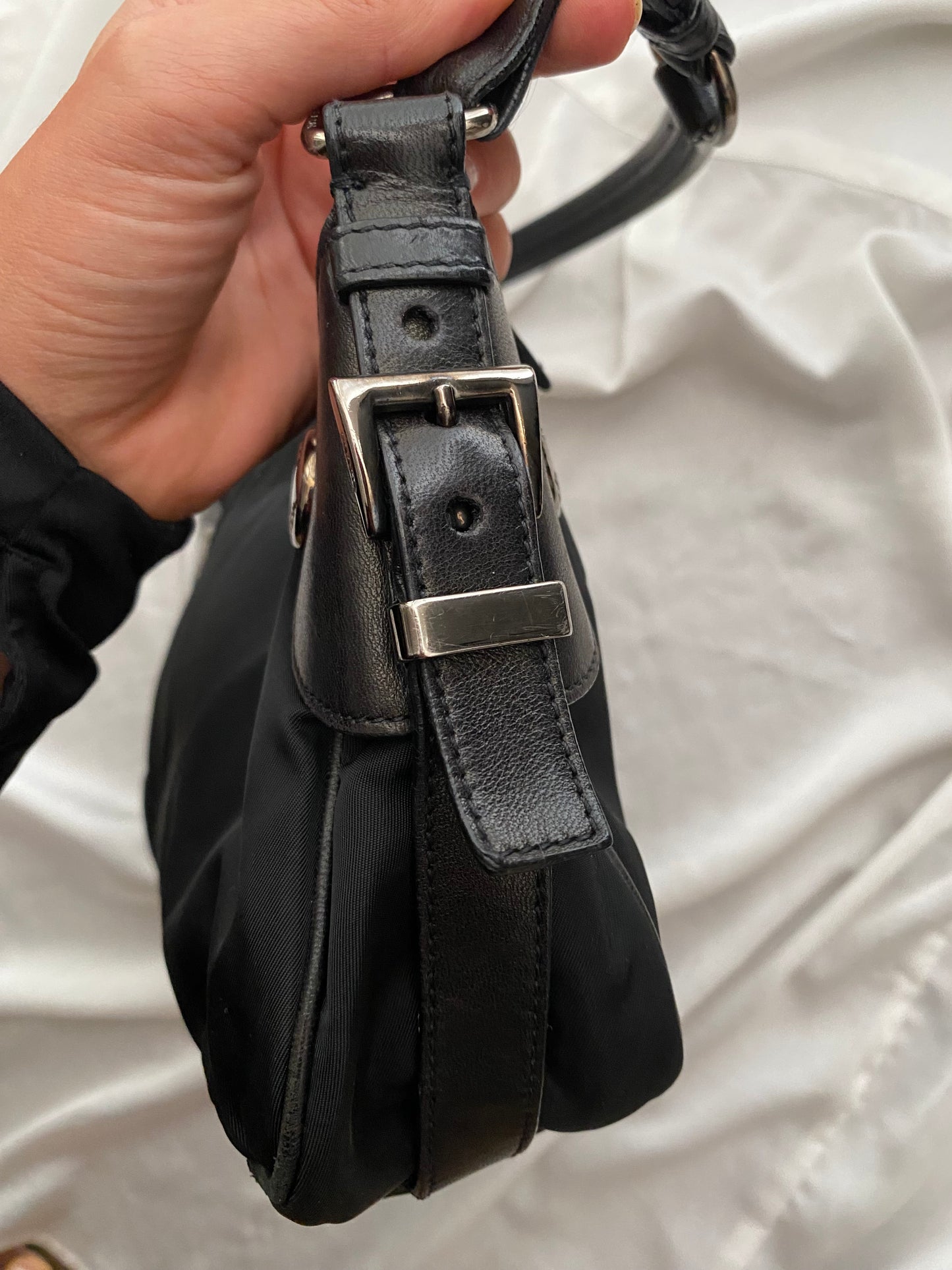 Prada nylon black con profili in pelle