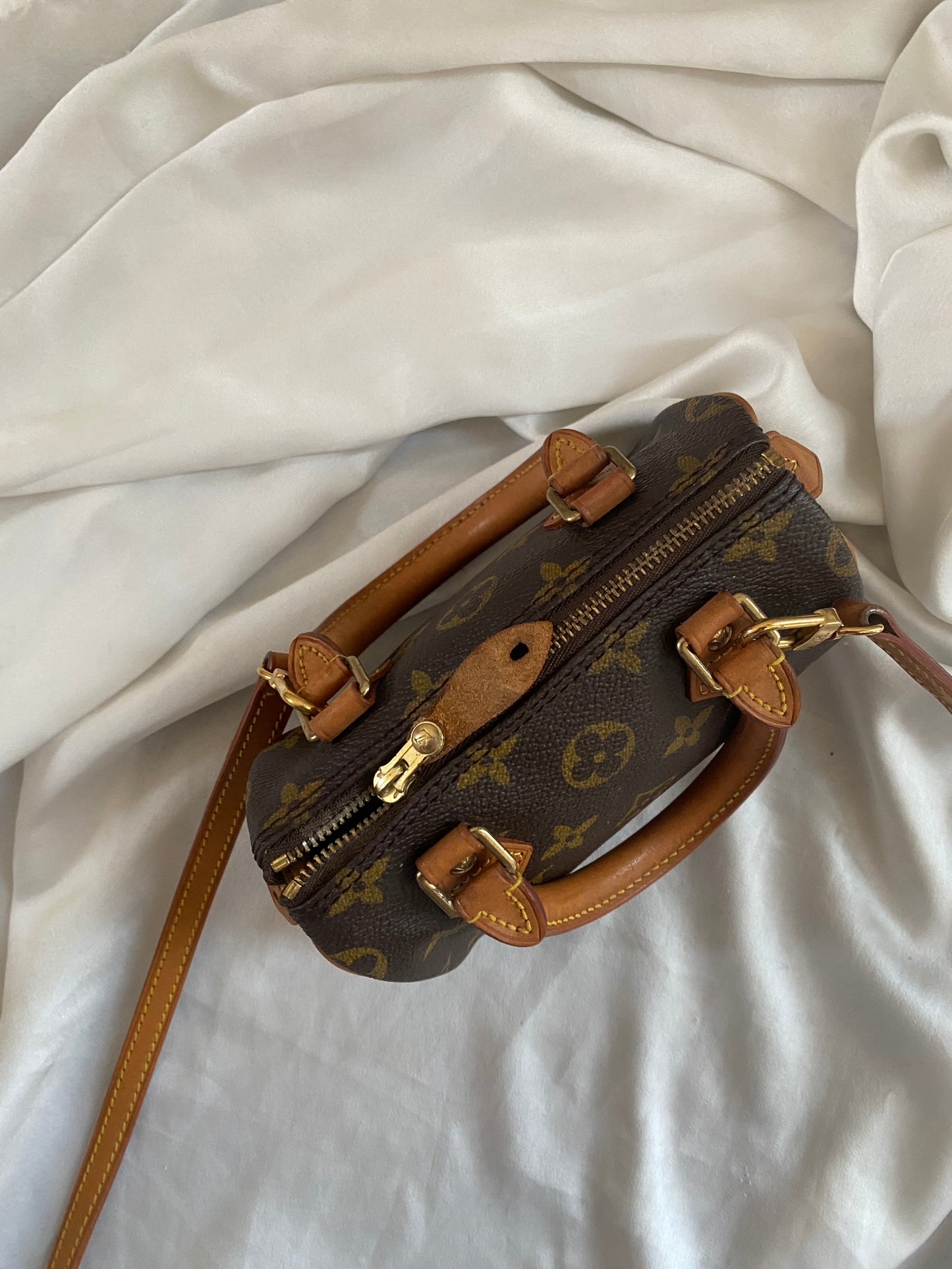 Louis Vuitton Nano Speedy monogram con tracolla