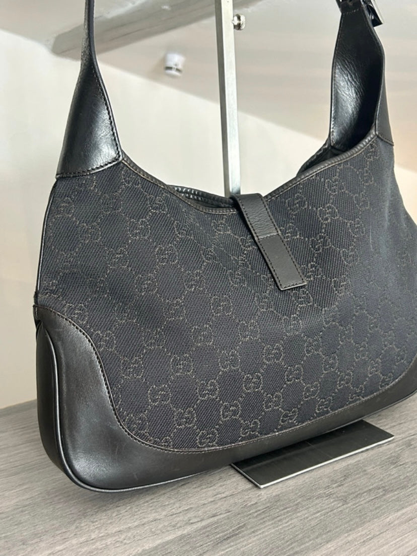 Gucci Jackie denim nero monogram marrone