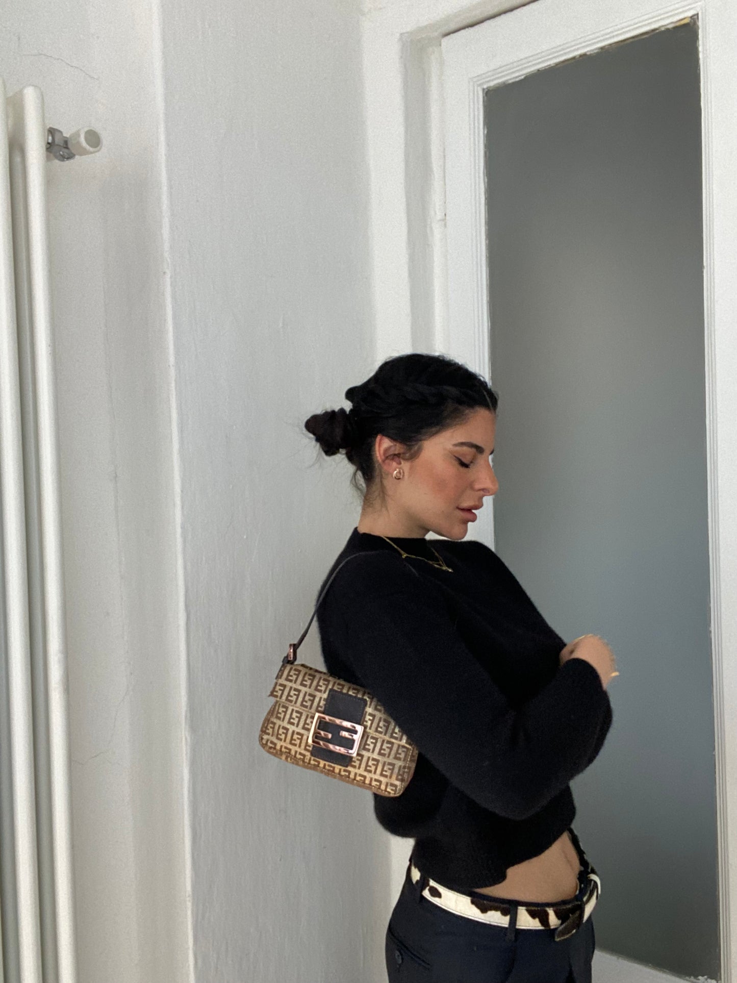 Fendi mini baguette oro brillante monogram zucchino