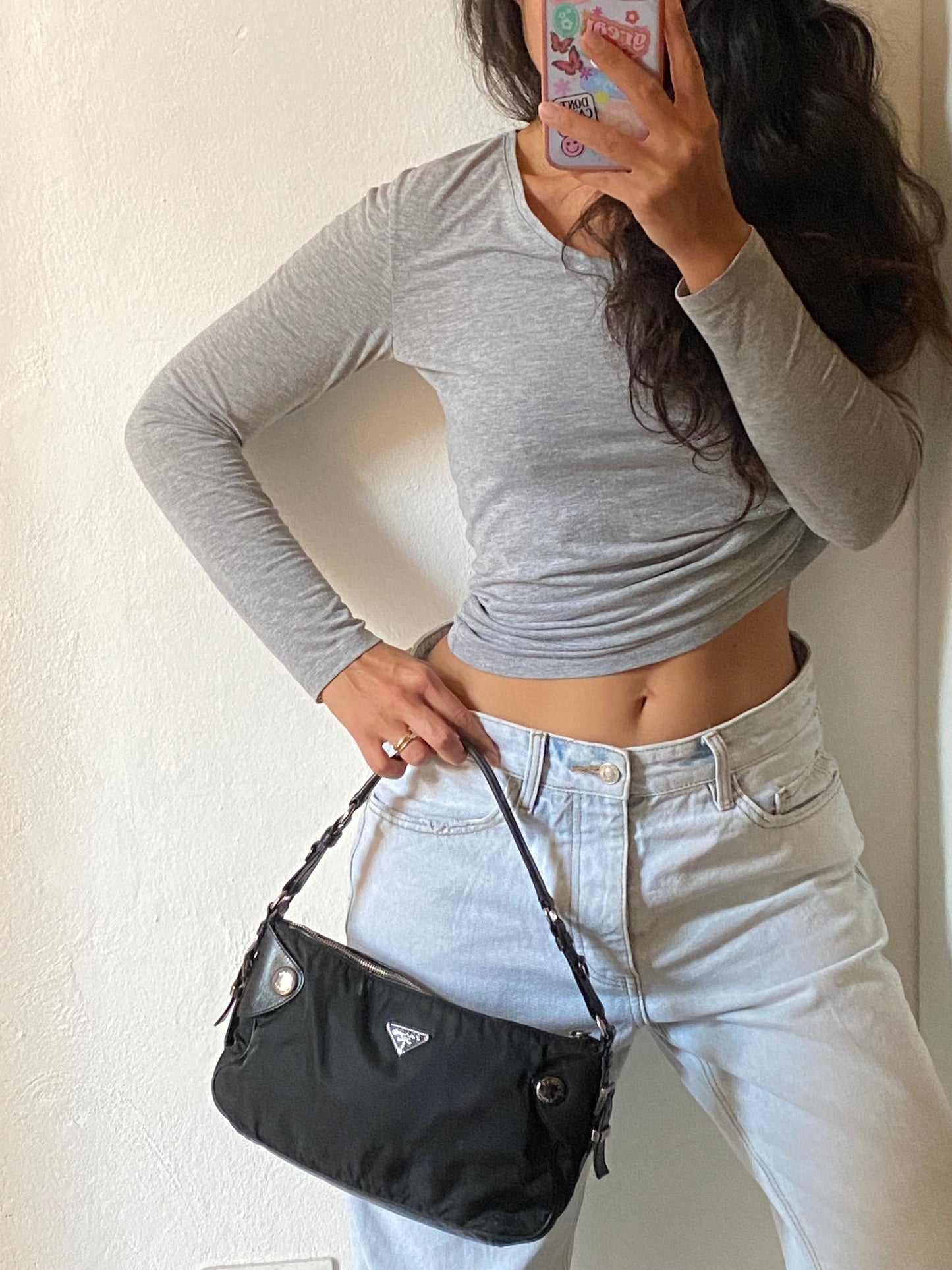 Prada nylon black con profili in pelle
