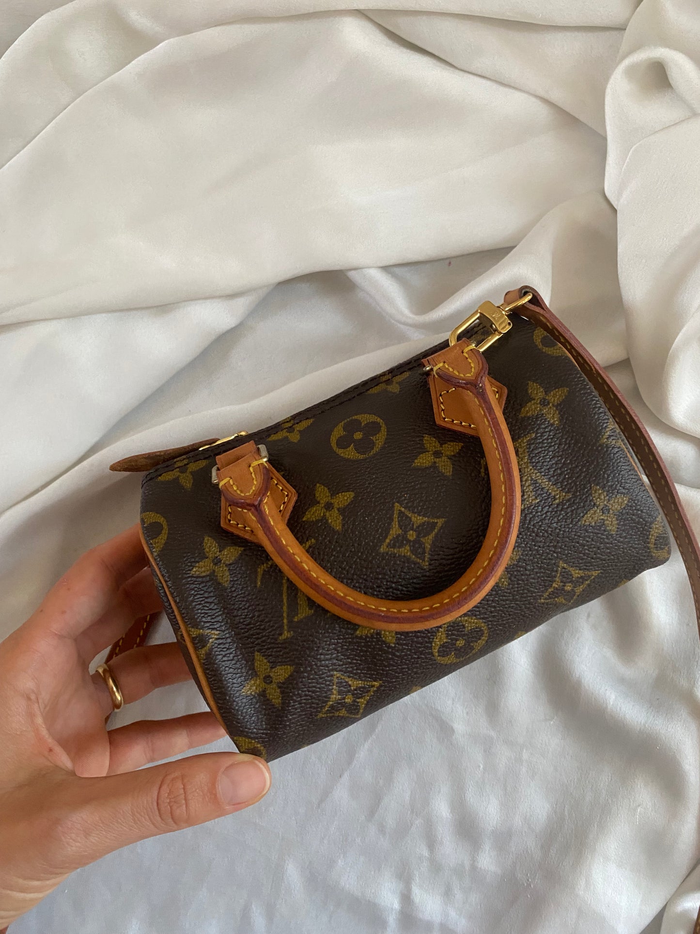 Louis Vuitton Nano Speedy monogram con tracolla