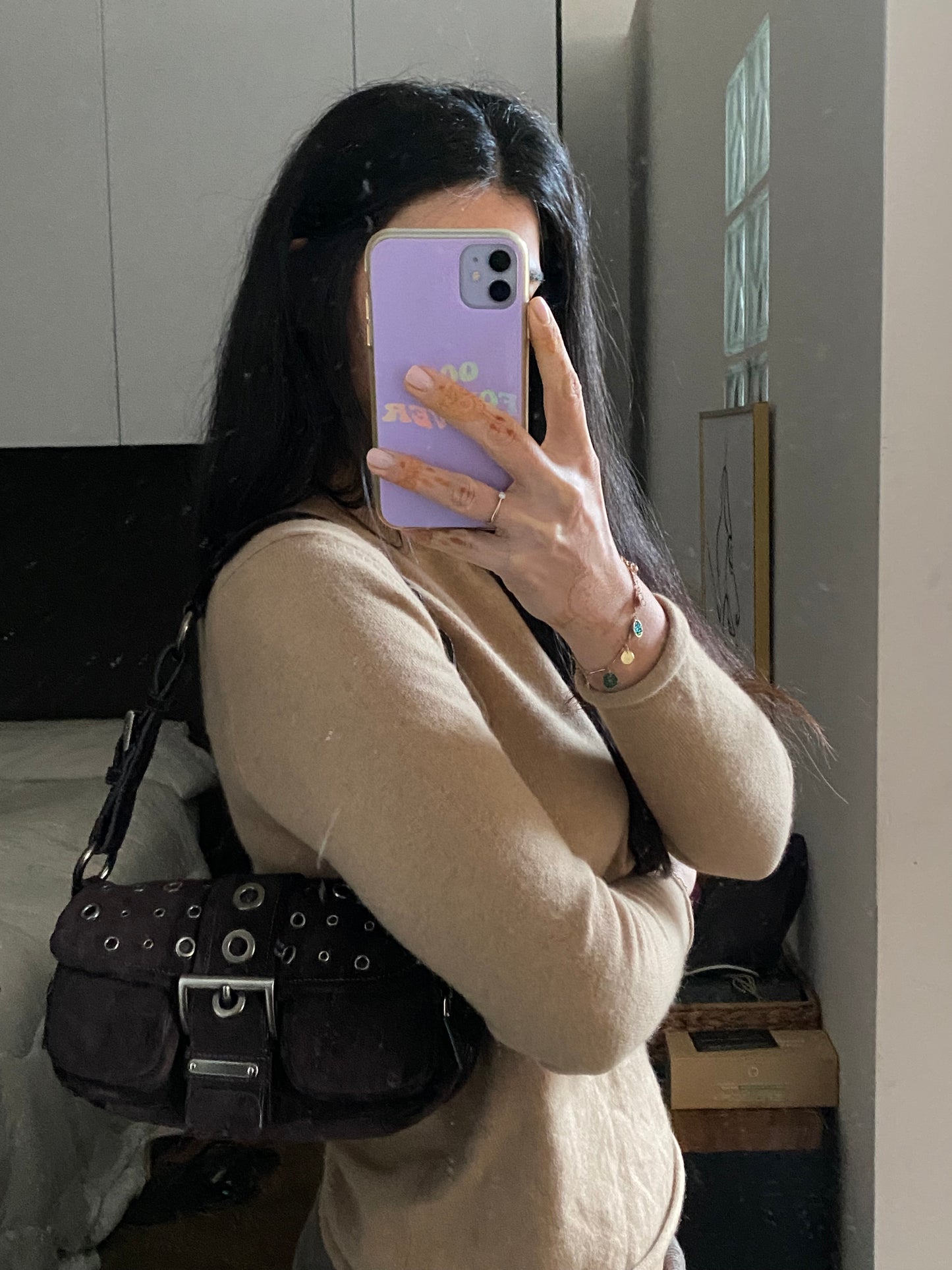 Prada buckle double pocket dark brown in camoscio
