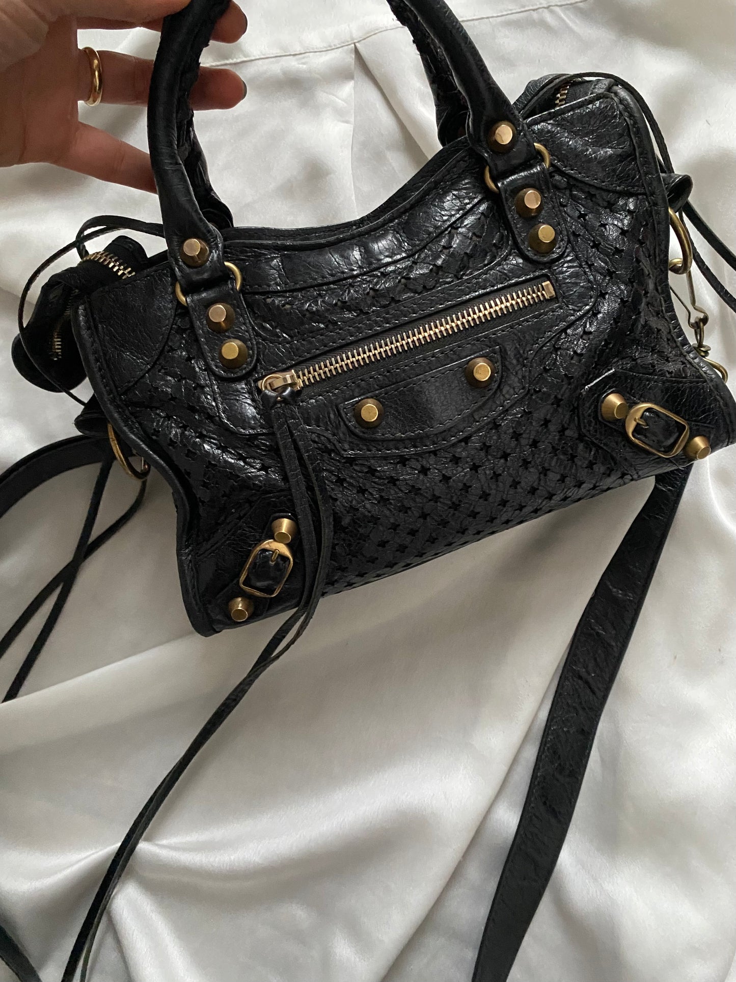 Balenciaga mini city stadio laser cut cross