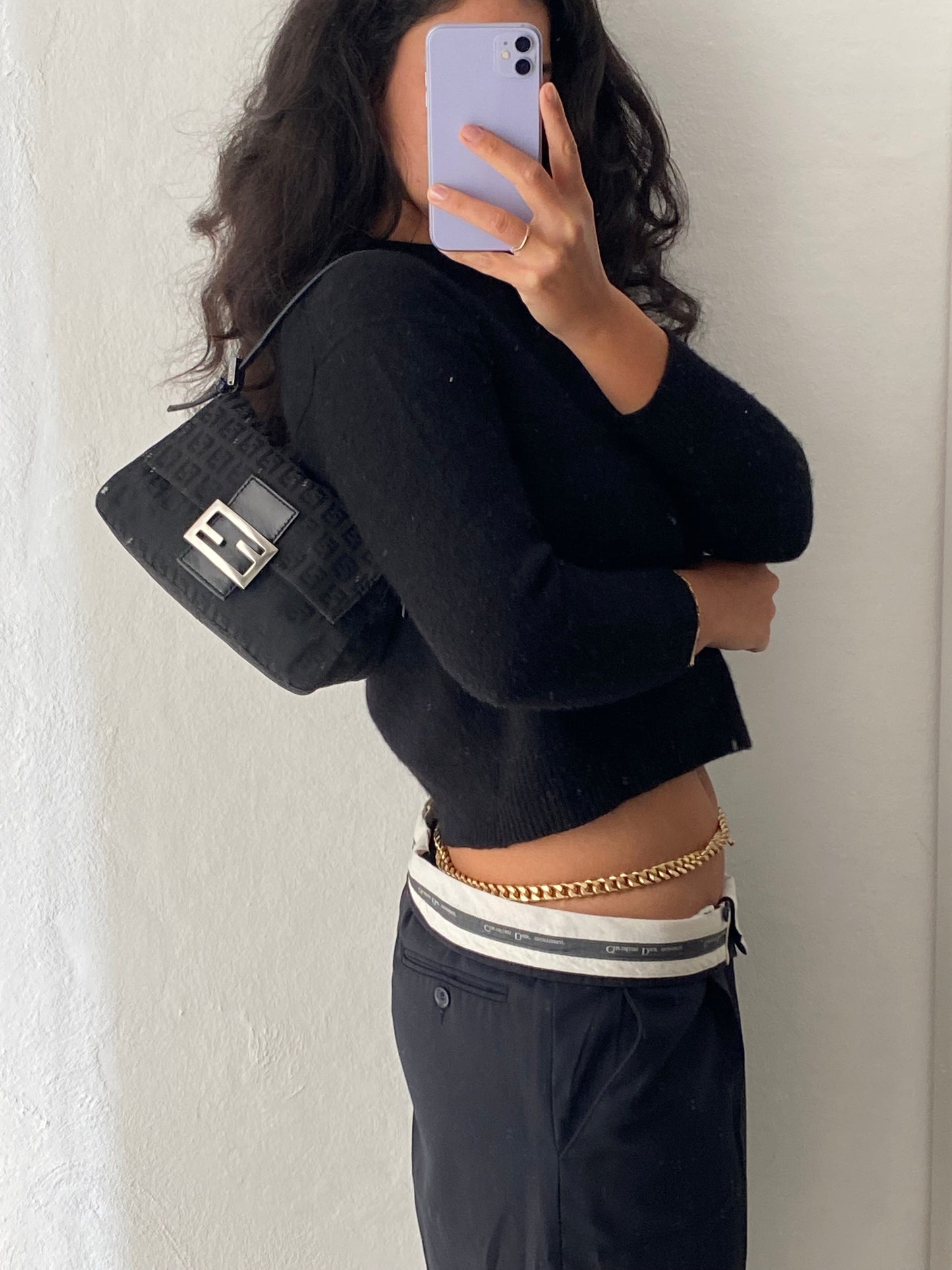 Fendi mini mamma baguette monogram black