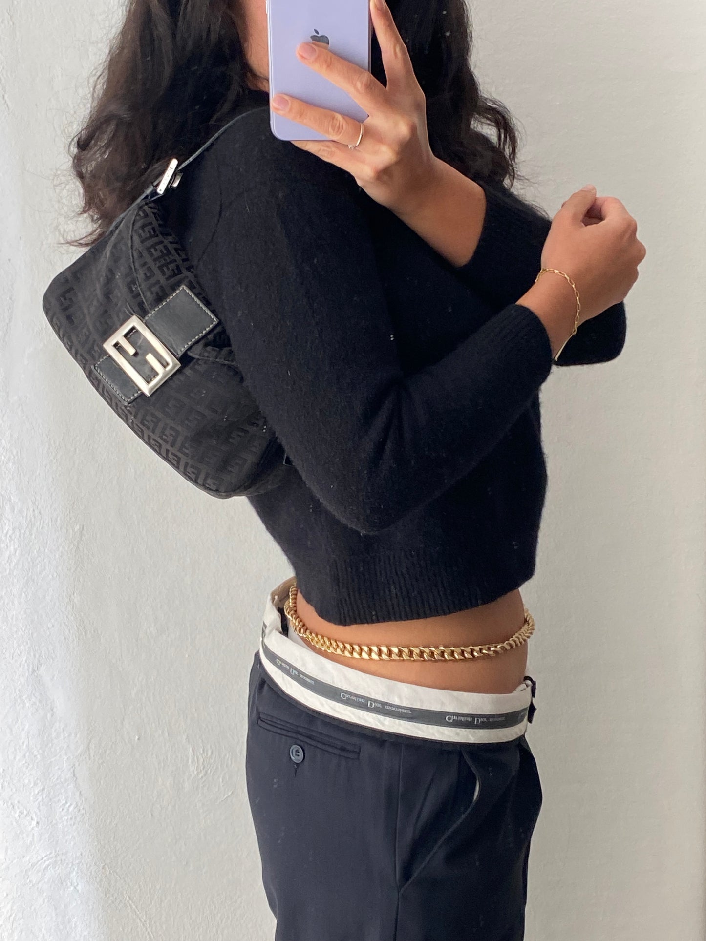 Fendi baguette double flap monogram zucchino black