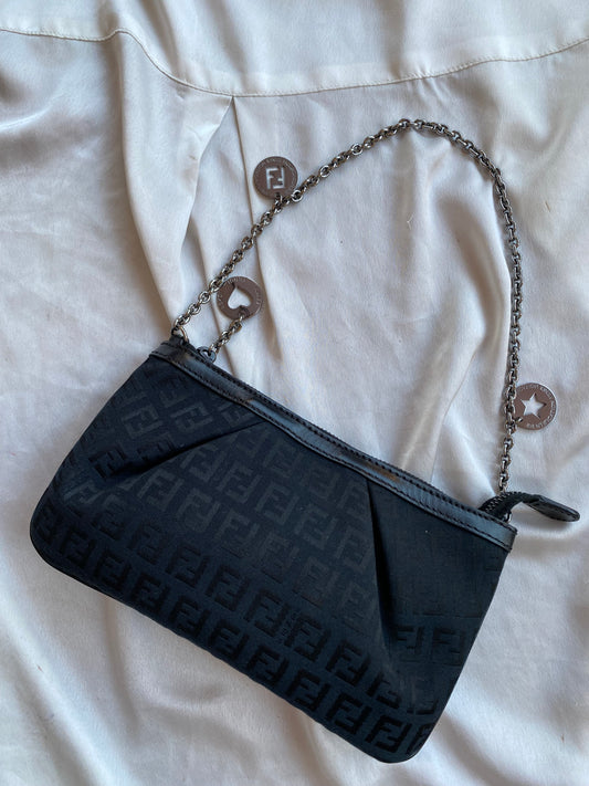 Fendi pochette charms silver monogram zucchino