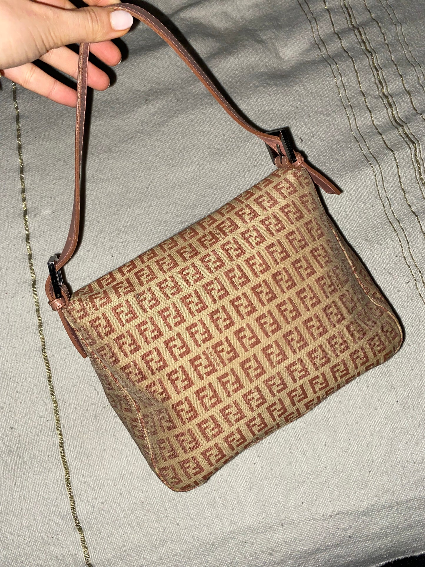 Fendi mamma double flap rosa e beige