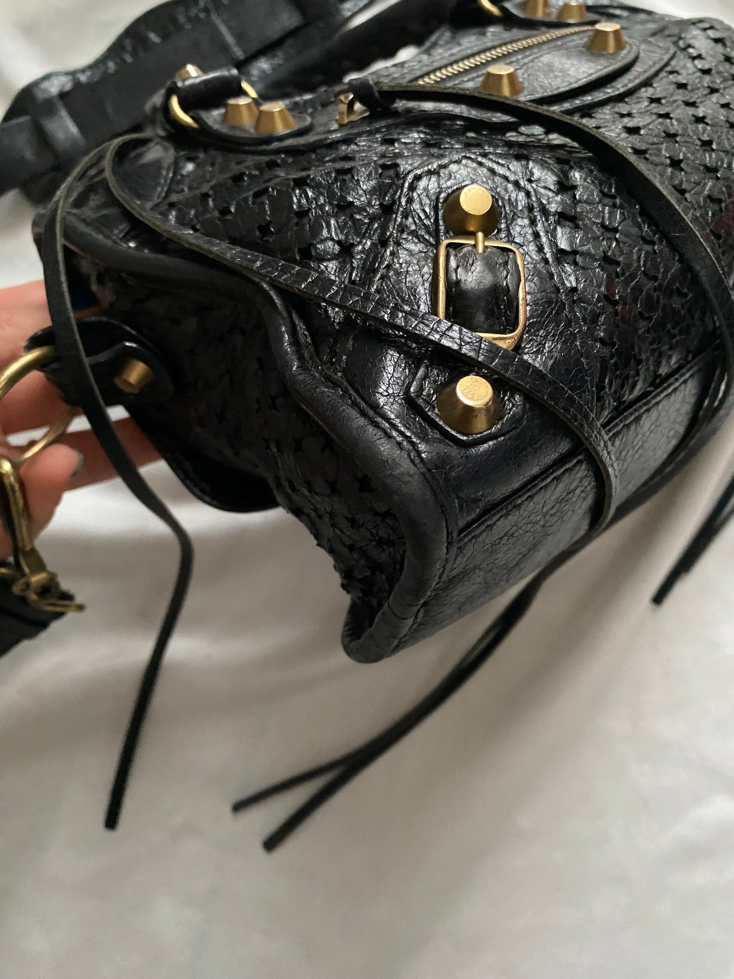 Balenciaga mini city stadio laser cut cross