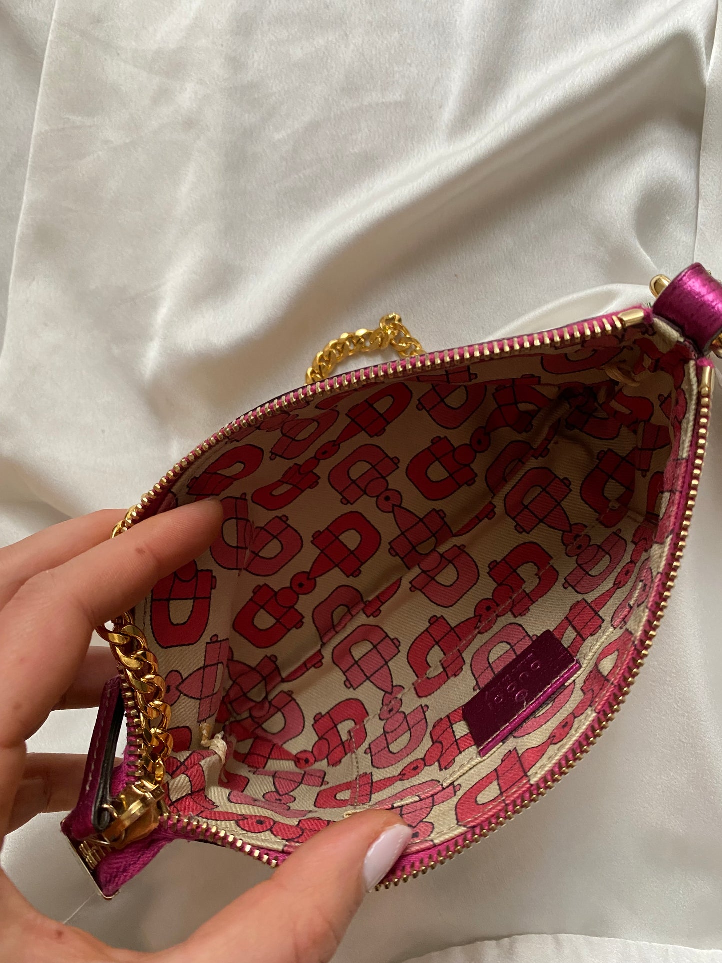 Gucci pochette monogram beige e fucsia