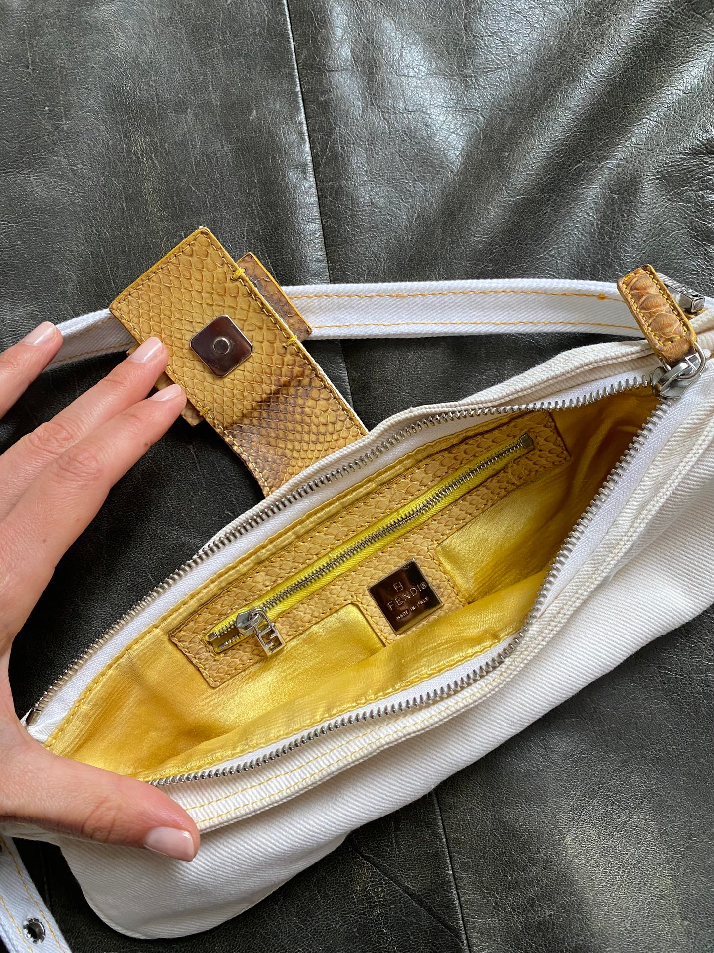 Fendi baguette in denim snakeskin