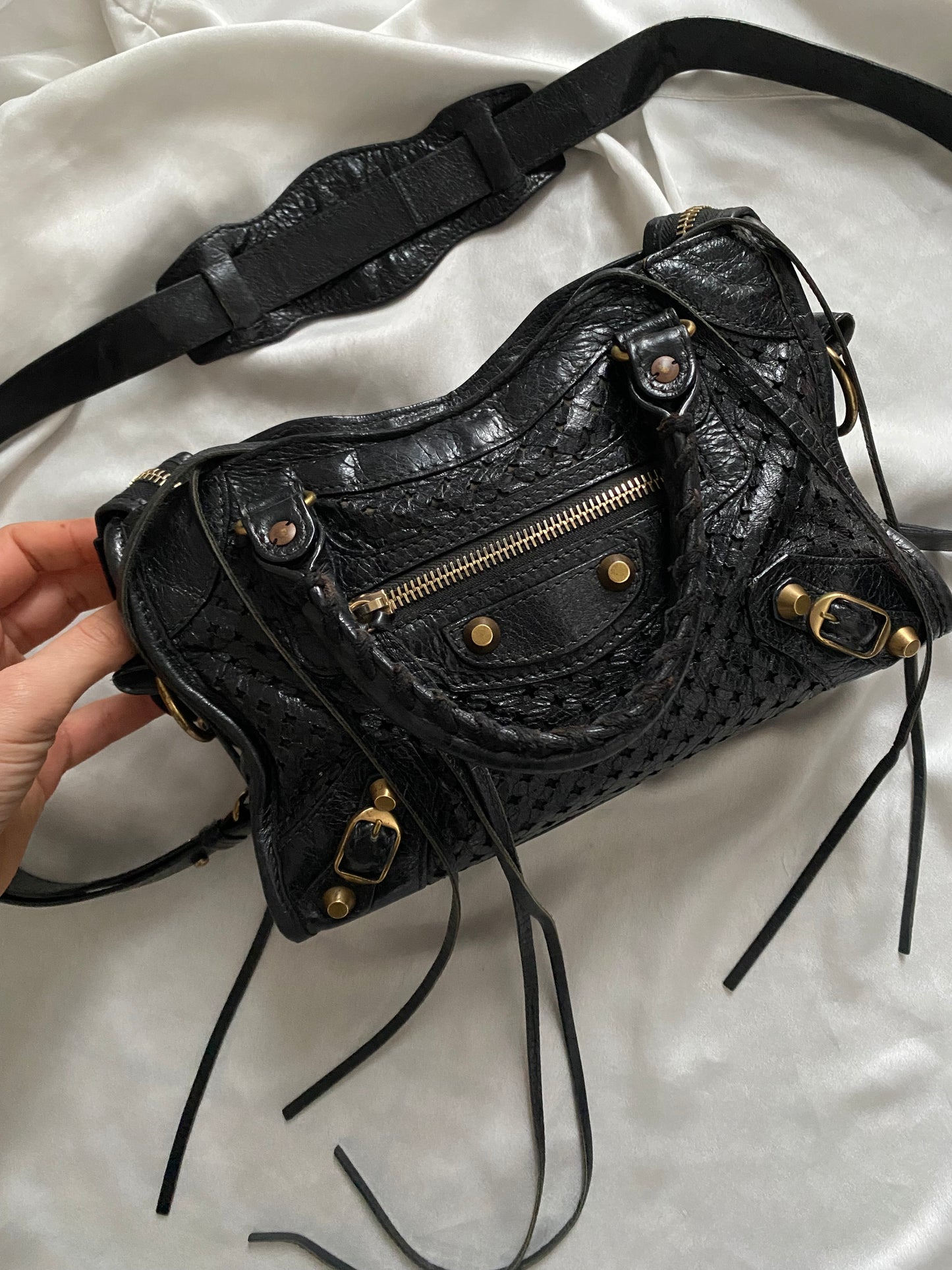 Balenciaga mini city stadio laser cut cross