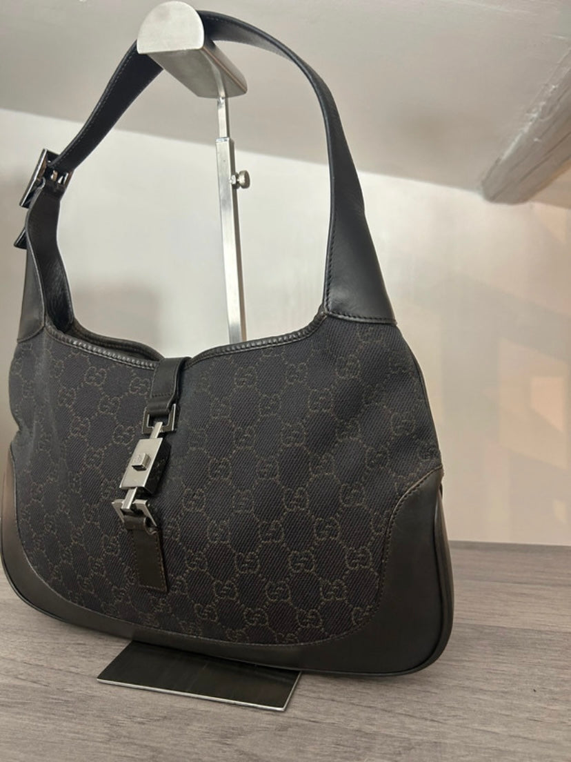 Gucci Jackie denim nero monogram marrone