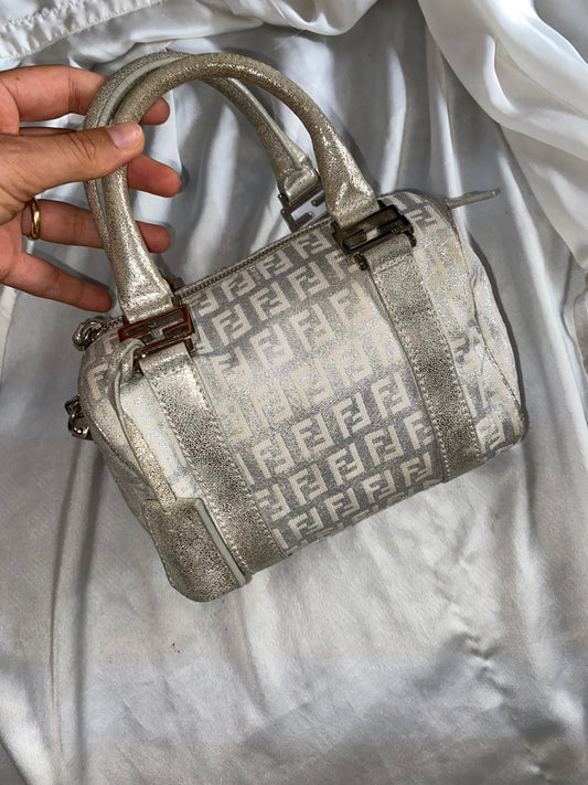 Fendi mini bauletto monogram zucchino argento