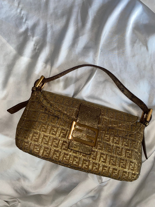 Fendi baguette double flap solid gold