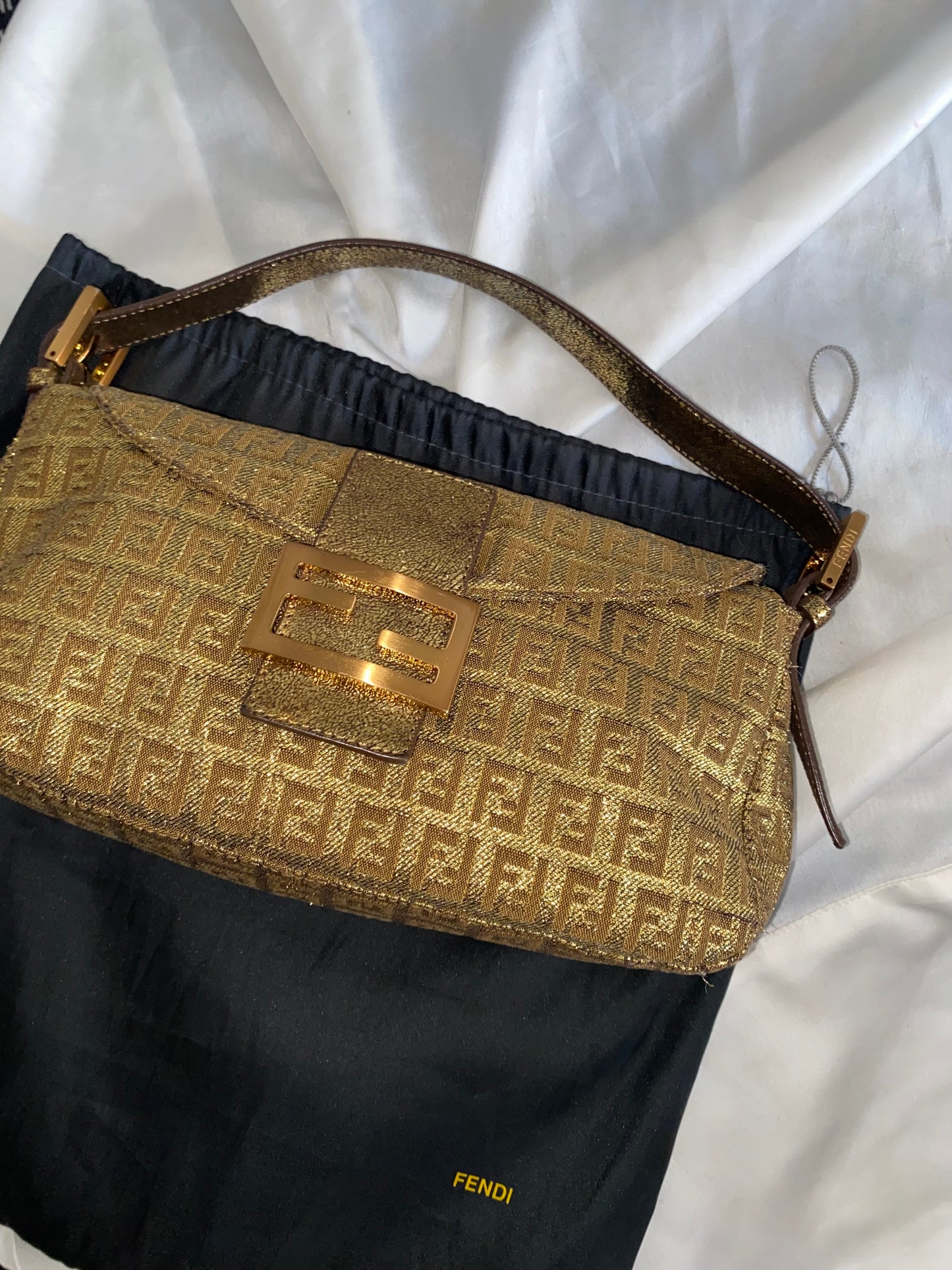 Fendi baguette double flap solid gold