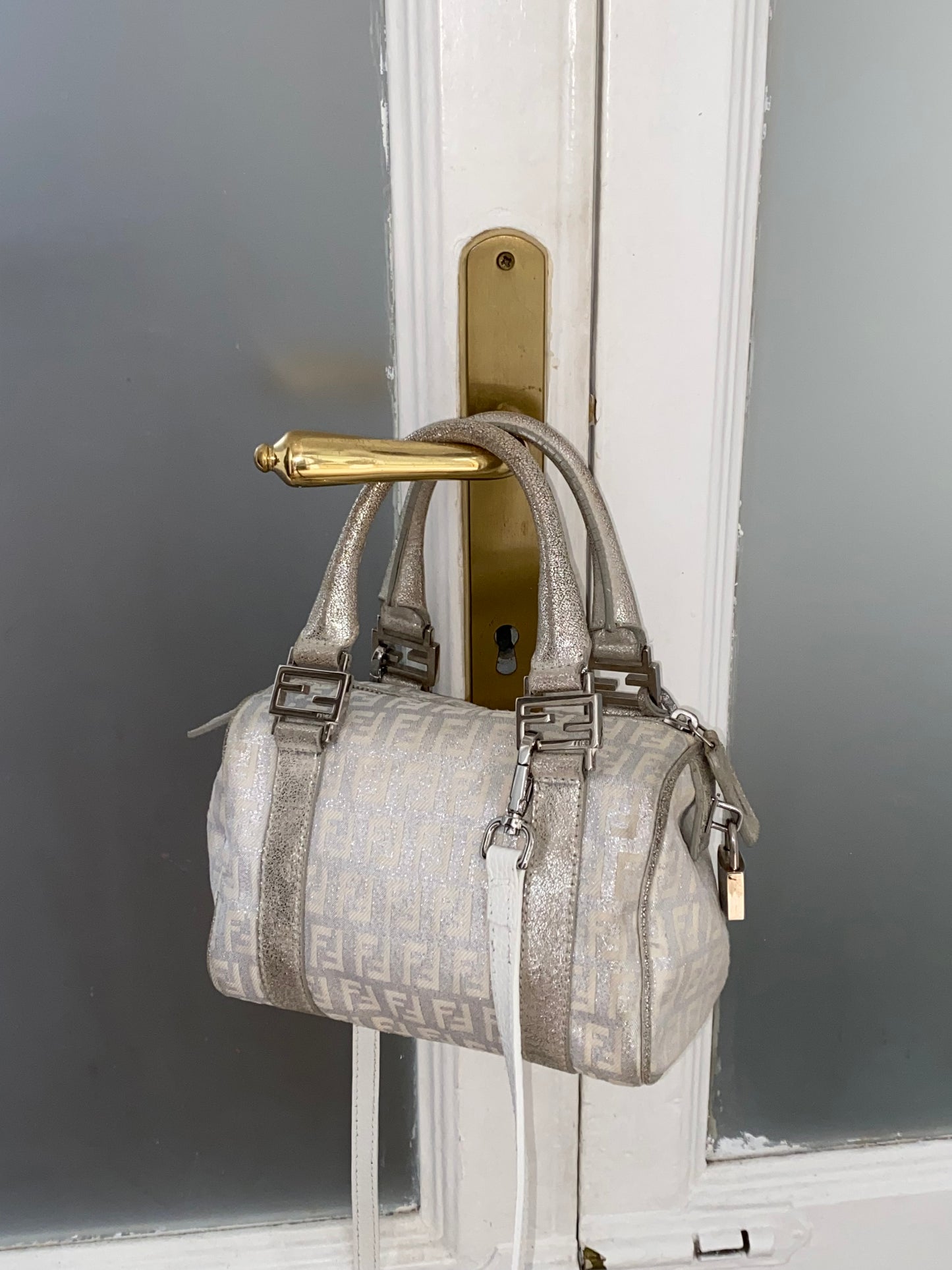 Fendi mini bauletto monogram zucchino argento