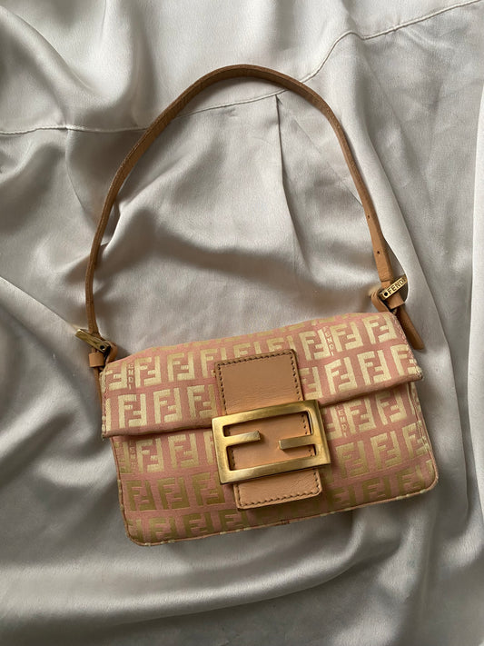 Fendi mini baguette rosa monogram zucchino