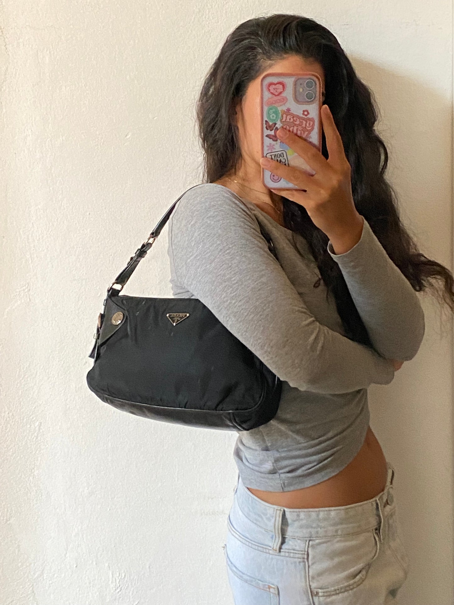 Prada nylon black con profili in pelle