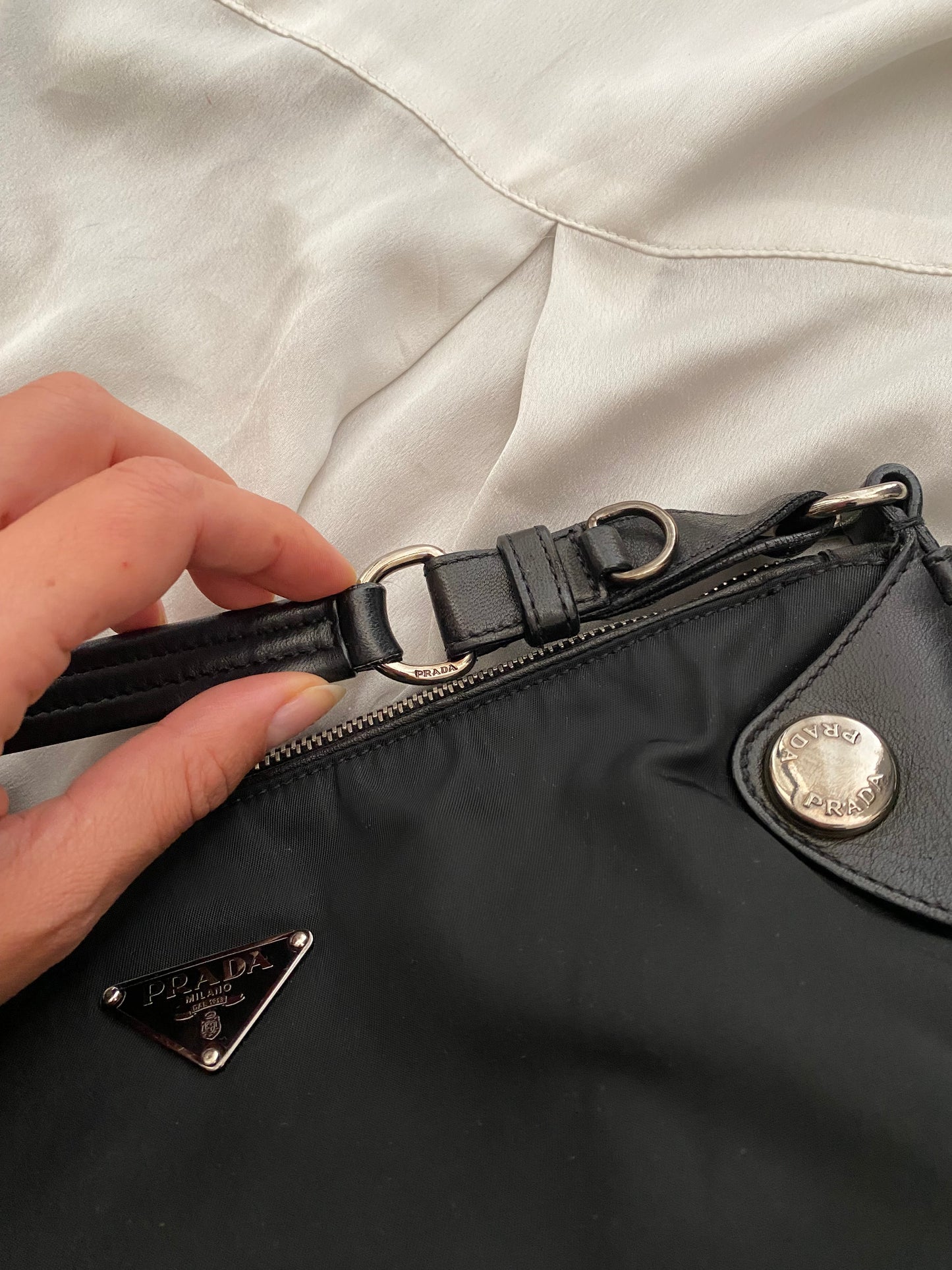 Prada nylon black con profili in pelle