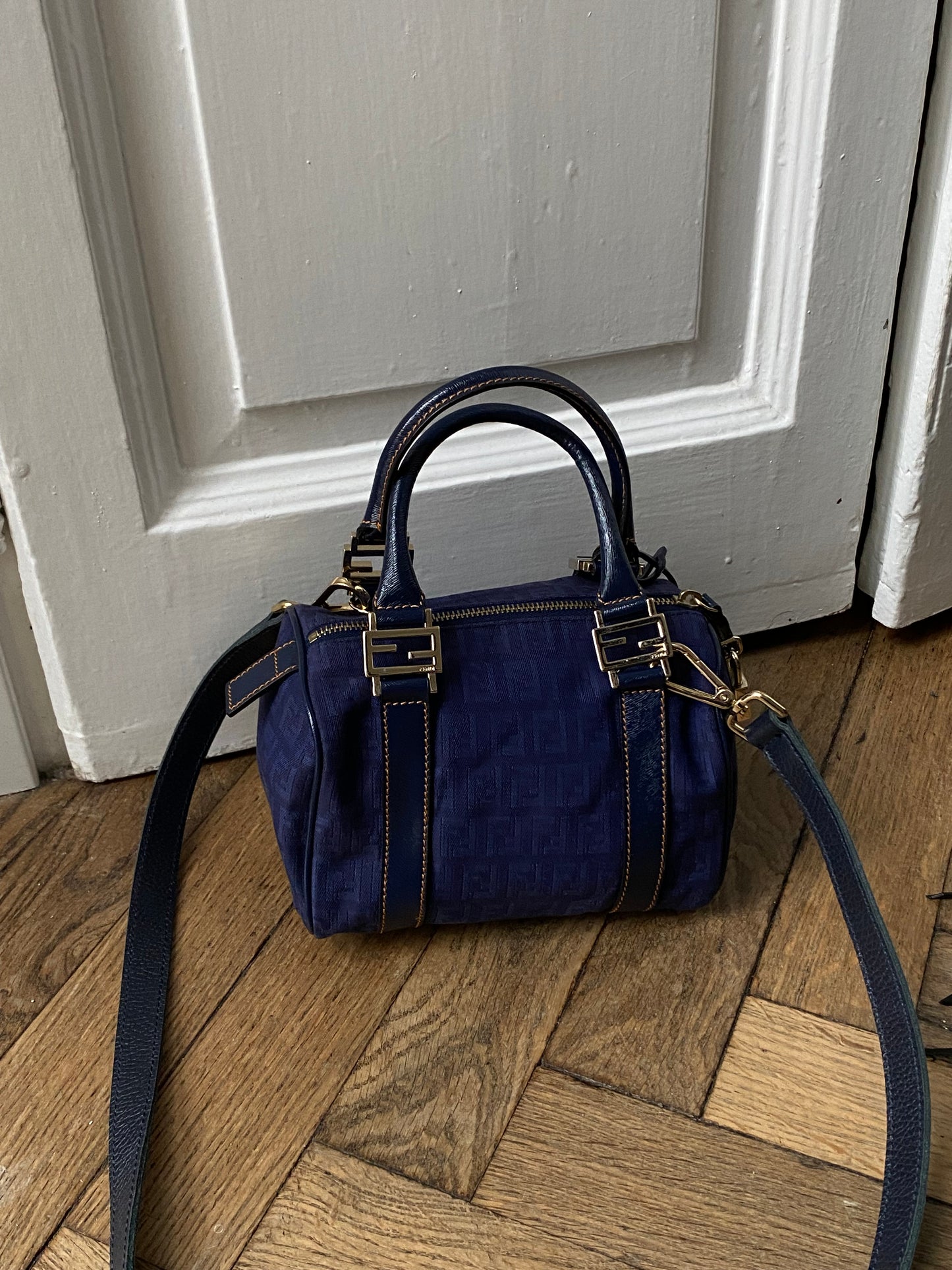 Mini bauletto Fendi monogram zucchino blu