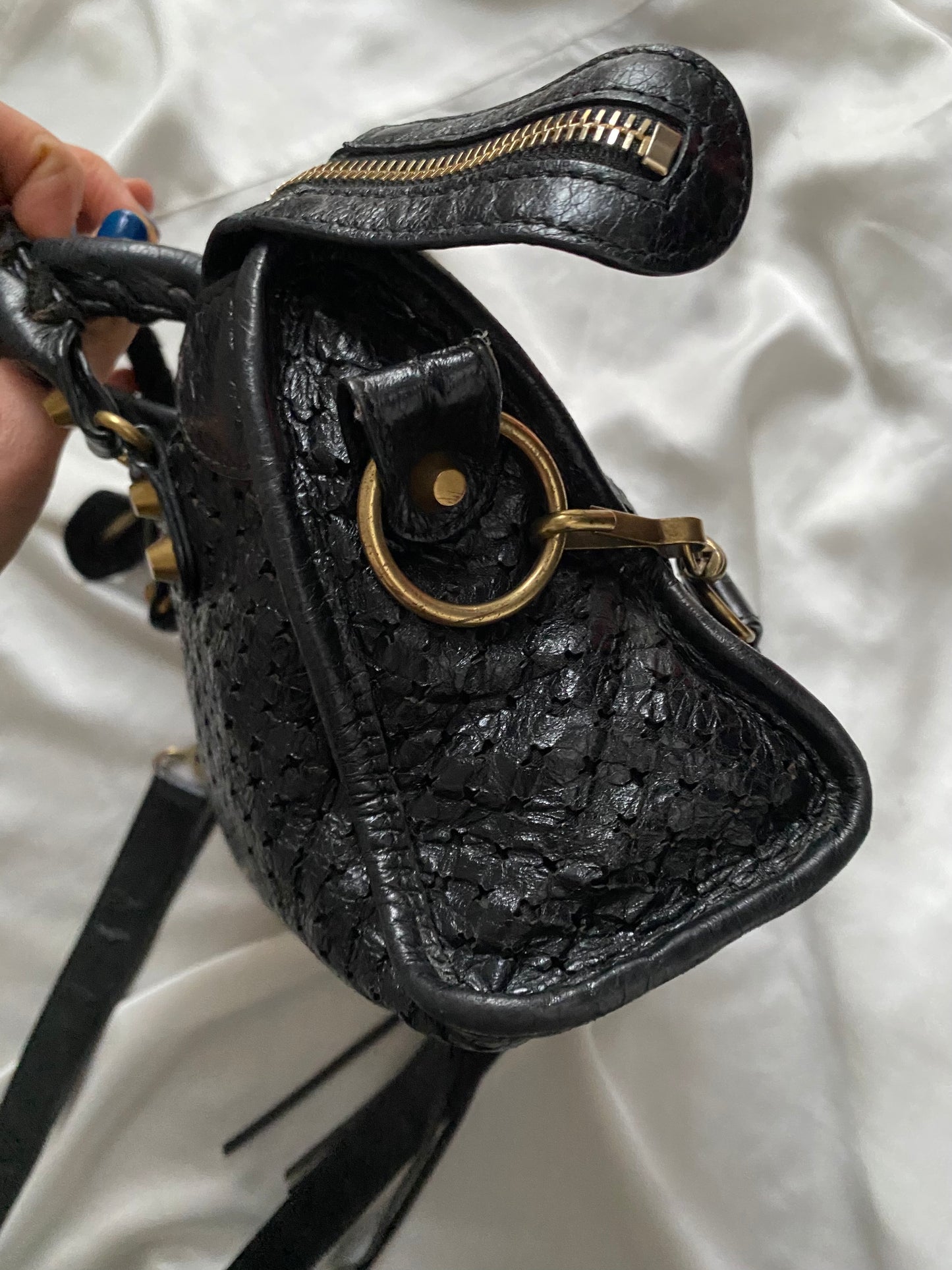 Balenciaga mini city stadio laser cut cross