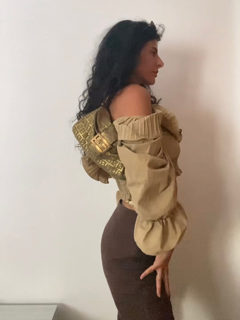 Fendi baguette double flap solid gold