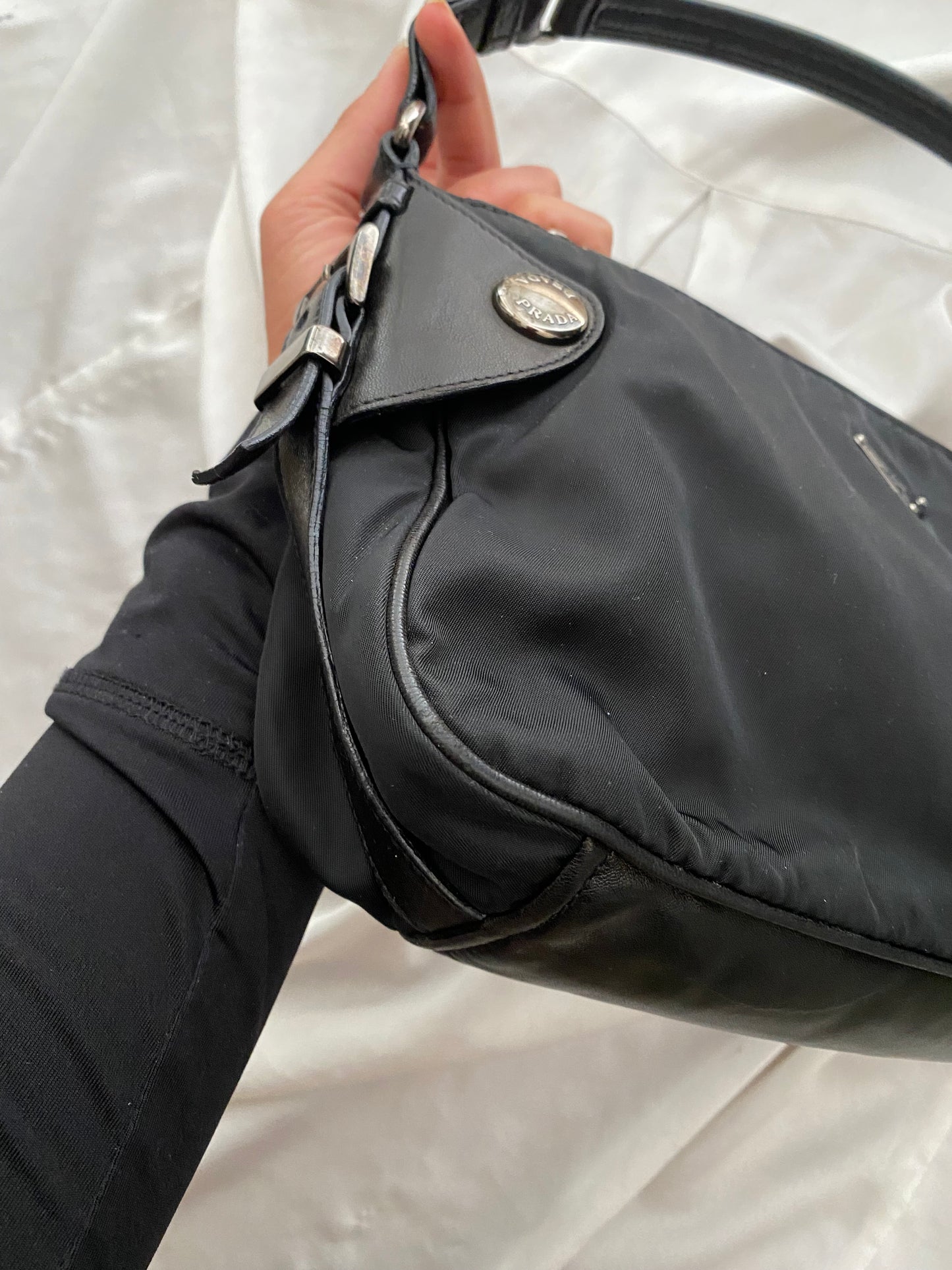 Prada nylon black con profili in pelle