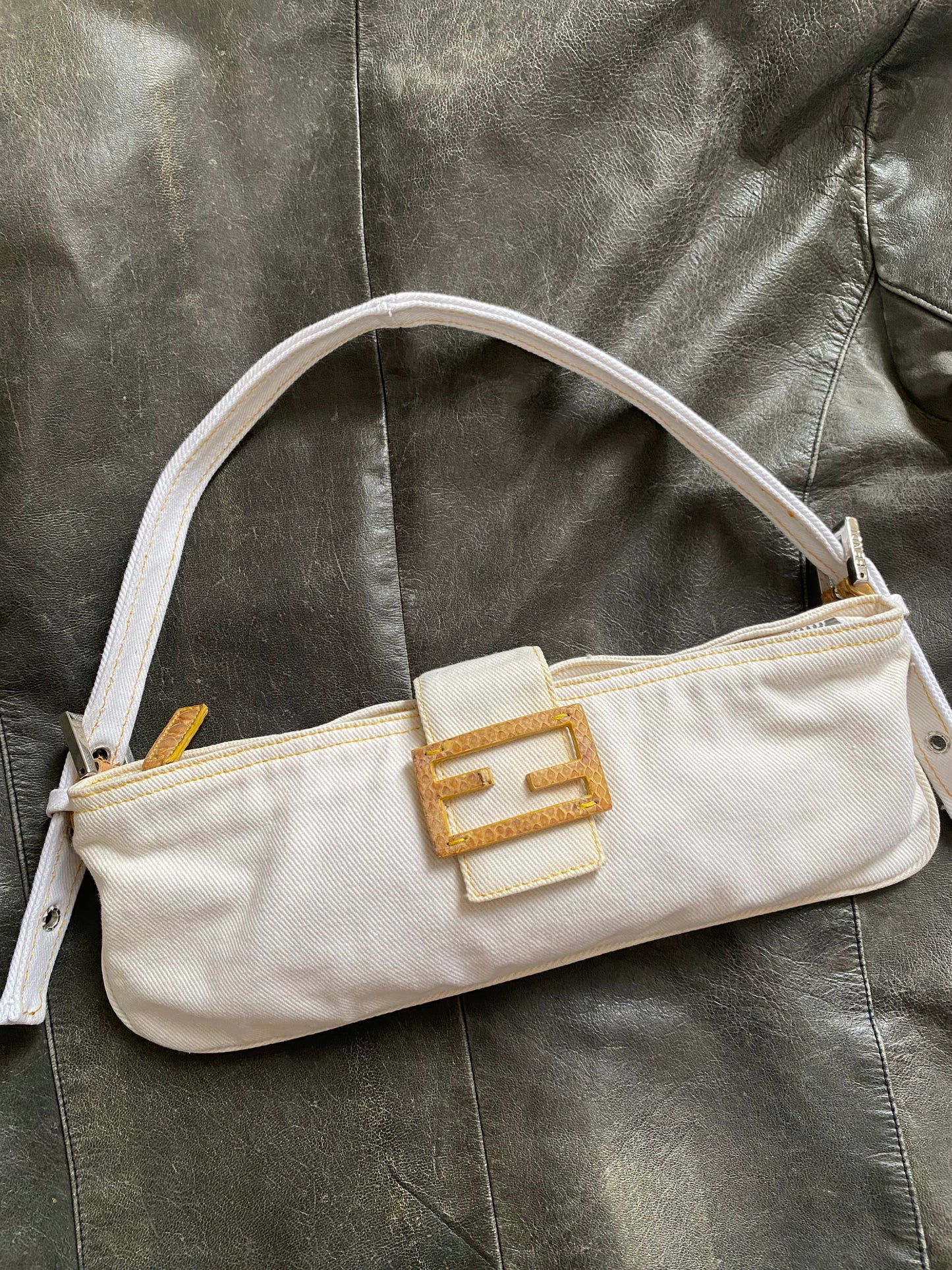 Fendi baguette in denim snakeskin