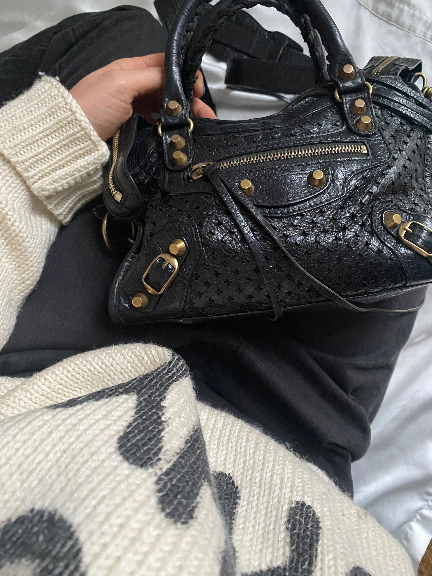 Balenciaga mini city stadio laser cut cross