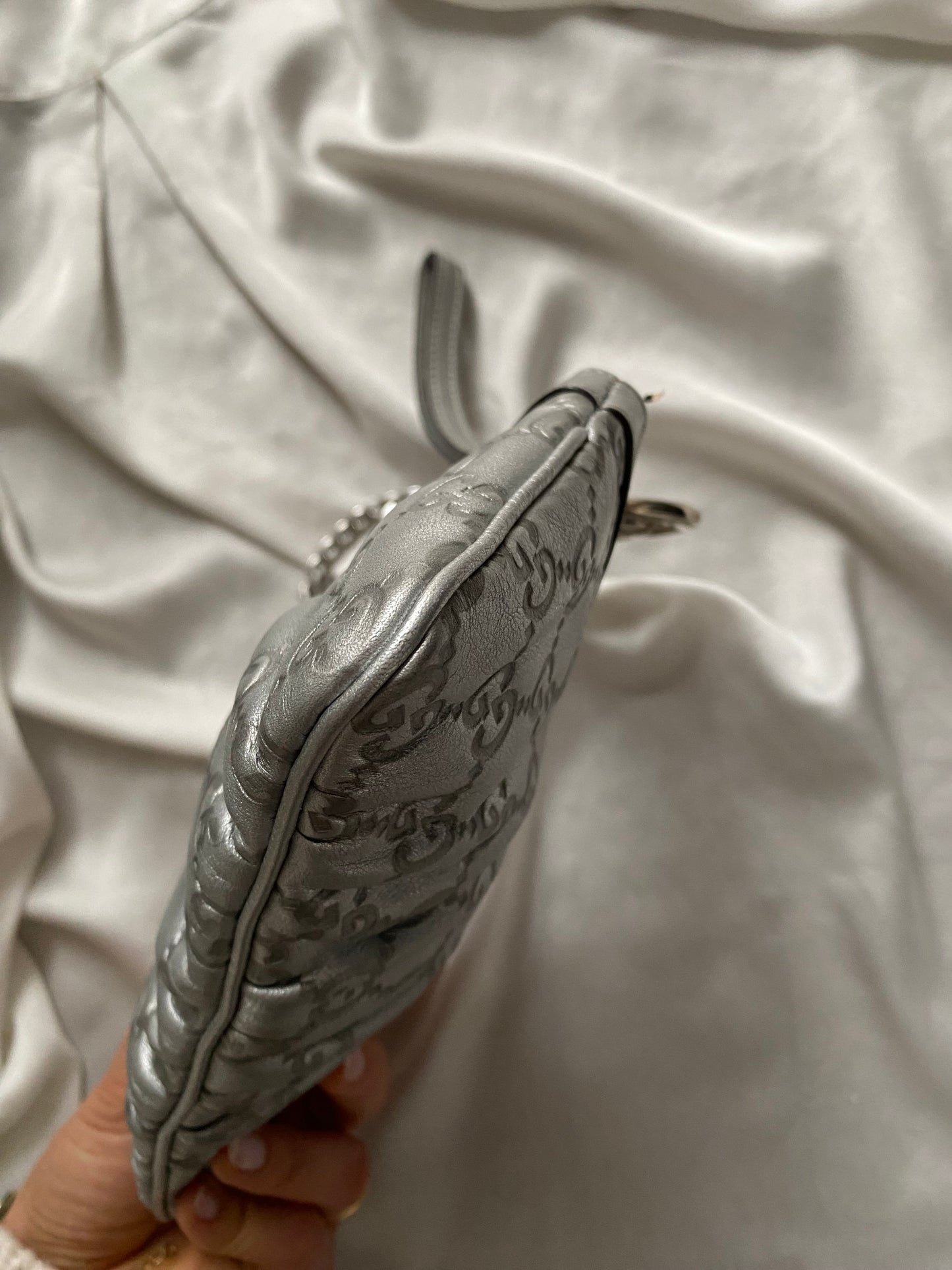 Gucci Pochette monogram pelle argento