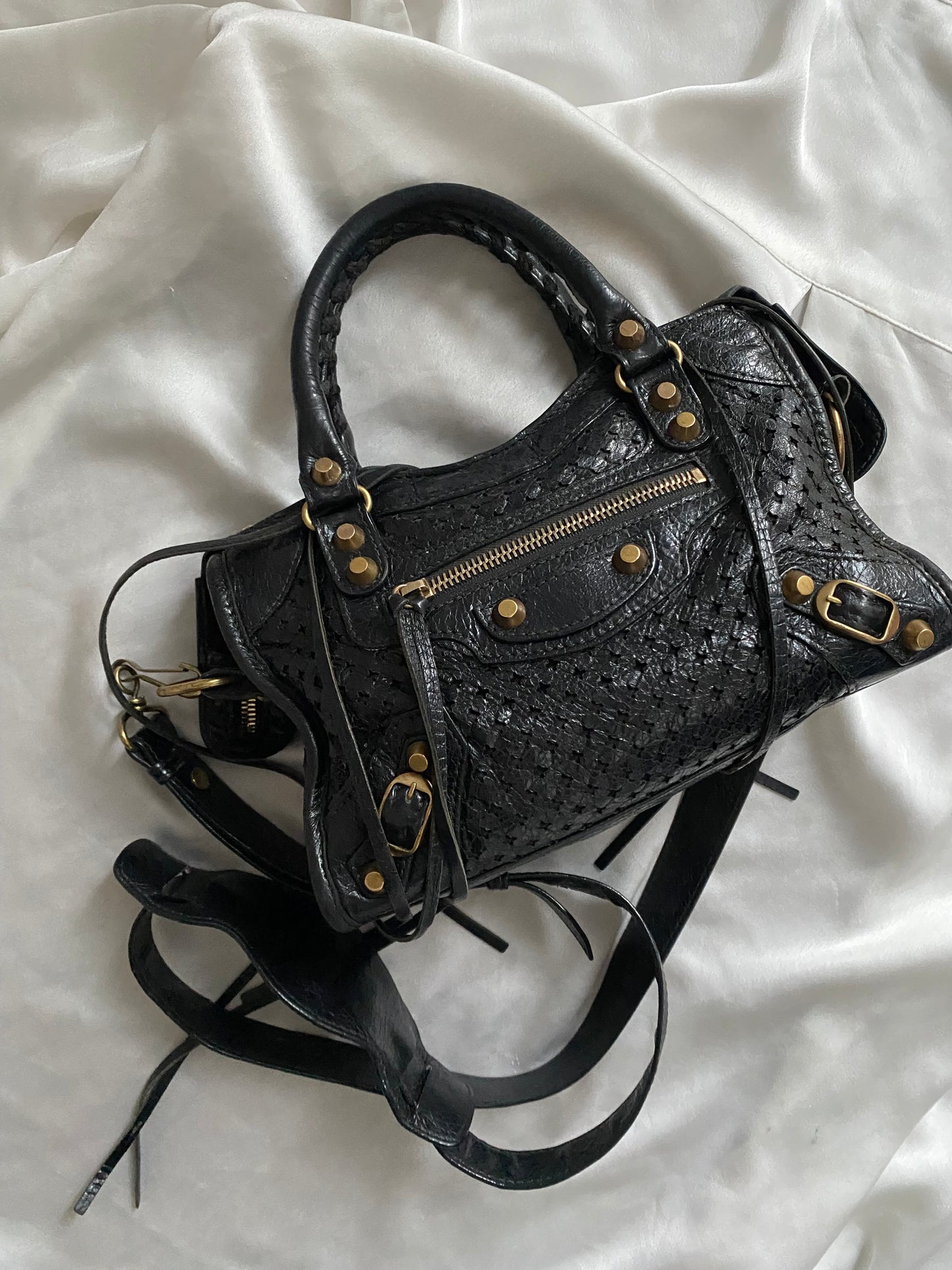 Balenciaga mini city stadio laser cut cross