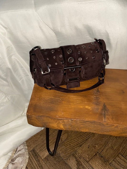 Prada buckle double pocket dark brown in camoscio
