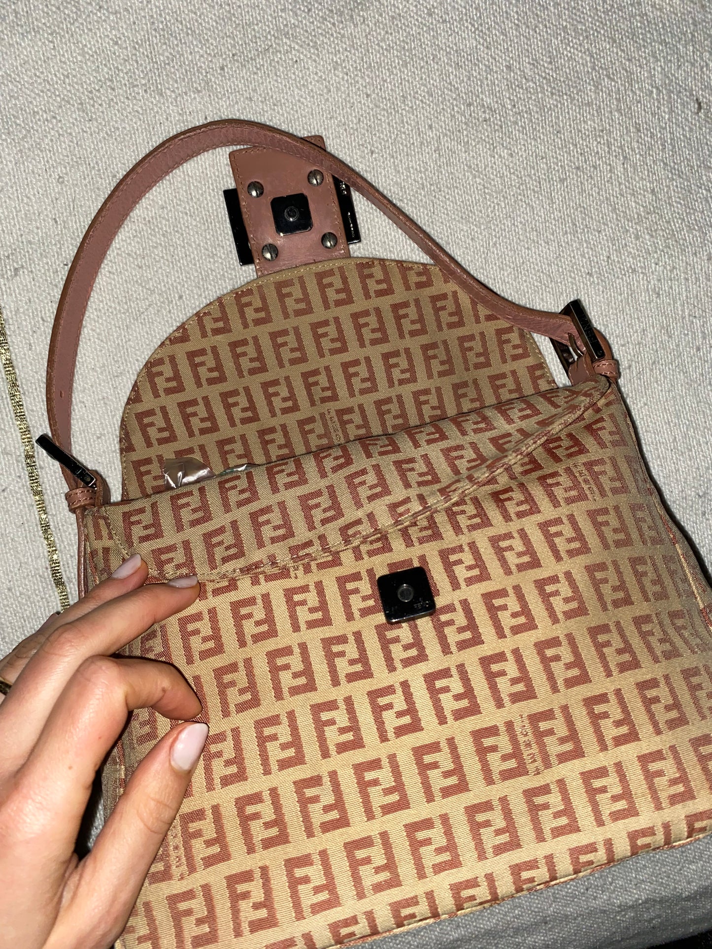 Fendi mamma double flap rosa e beige