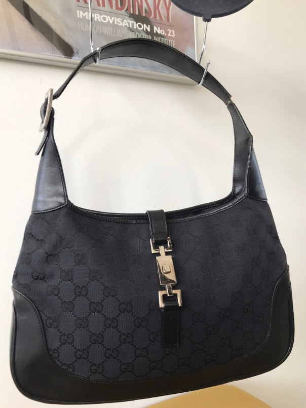 Gucci Jackie monogram nero hardware oro era Tom Ford
