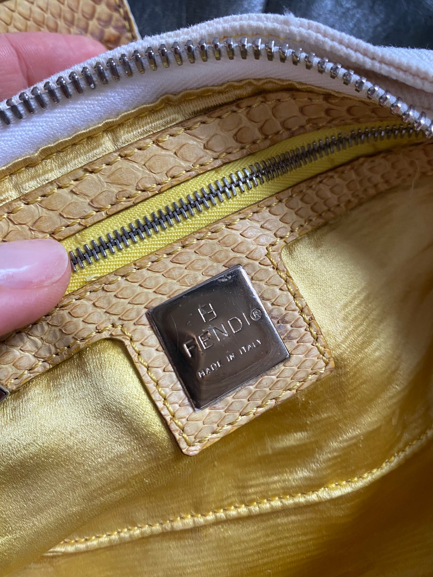 Fendi baguette in denim snakeskin