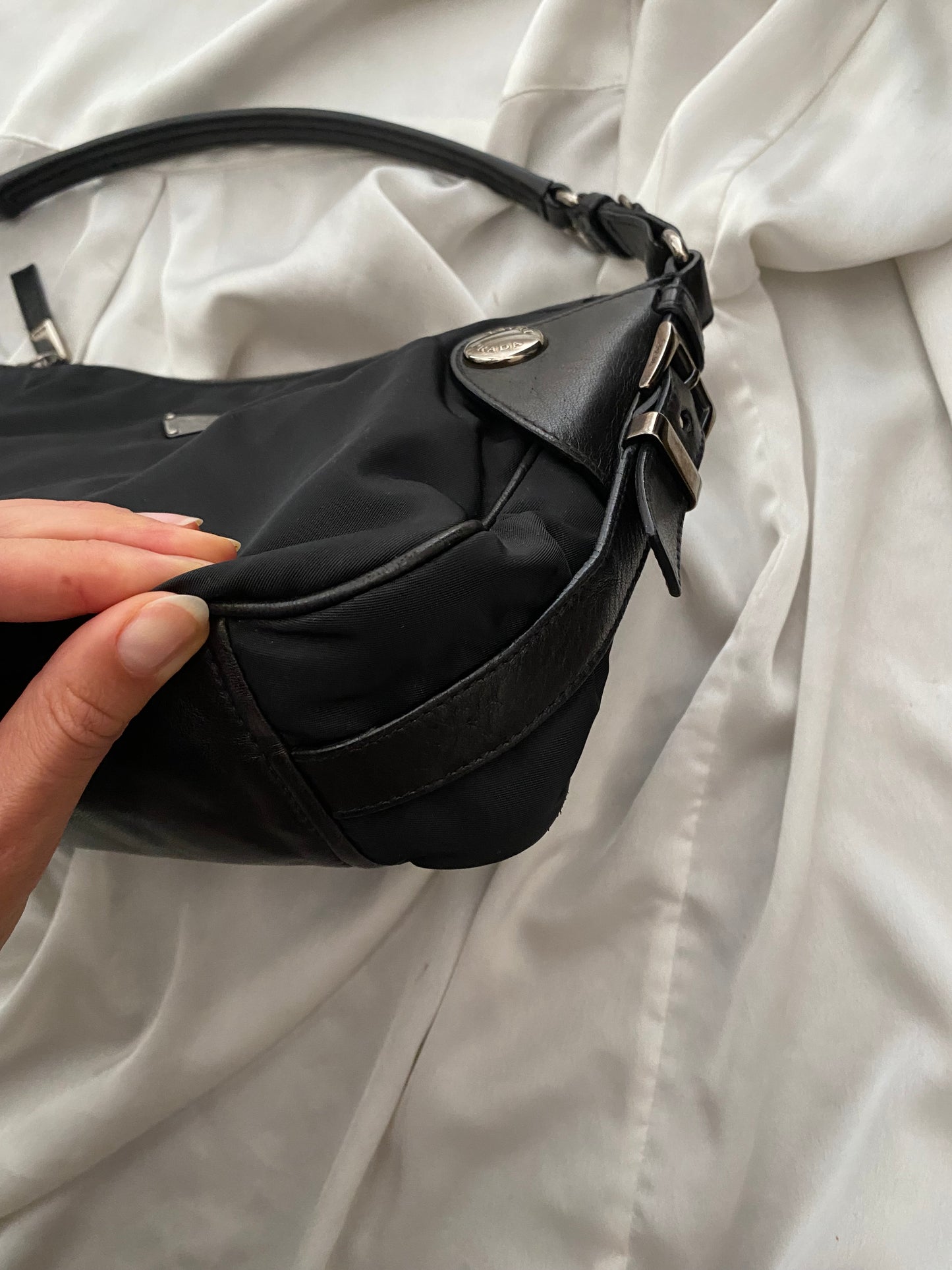Prada nylon black con profili in pelle