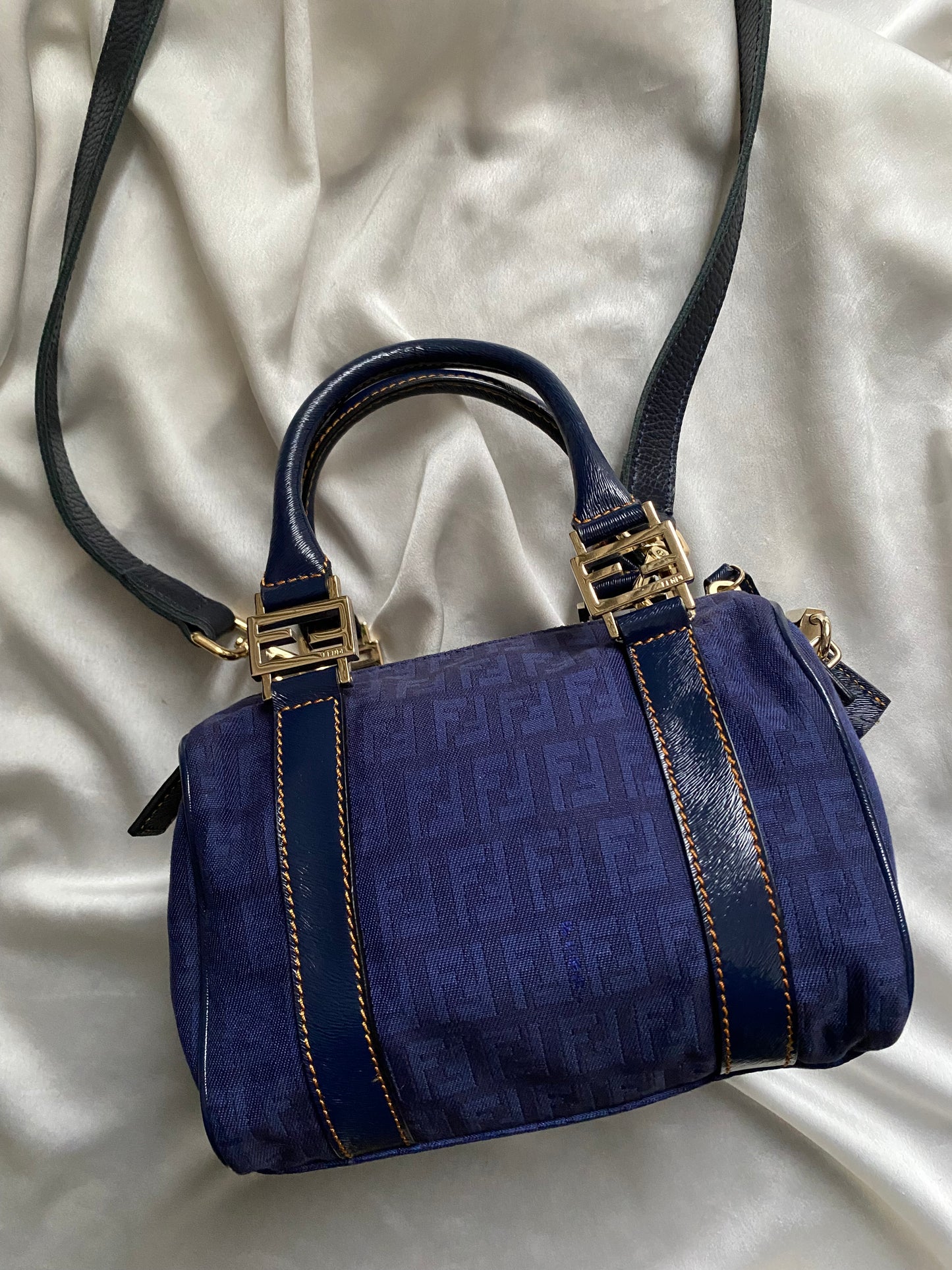 Mini bauletto Fendi monogram zucchino blu
