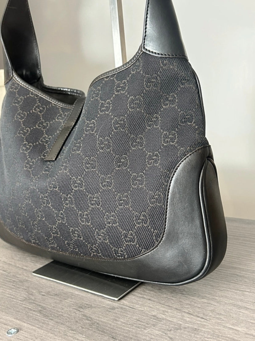 Gucci Jackie denim nero monogram marrone