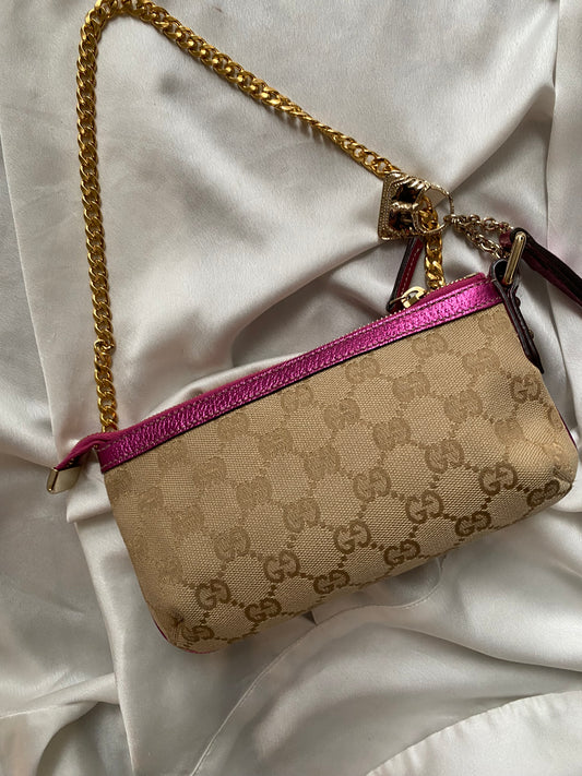 Gucci pochette monogram beige e fucsia