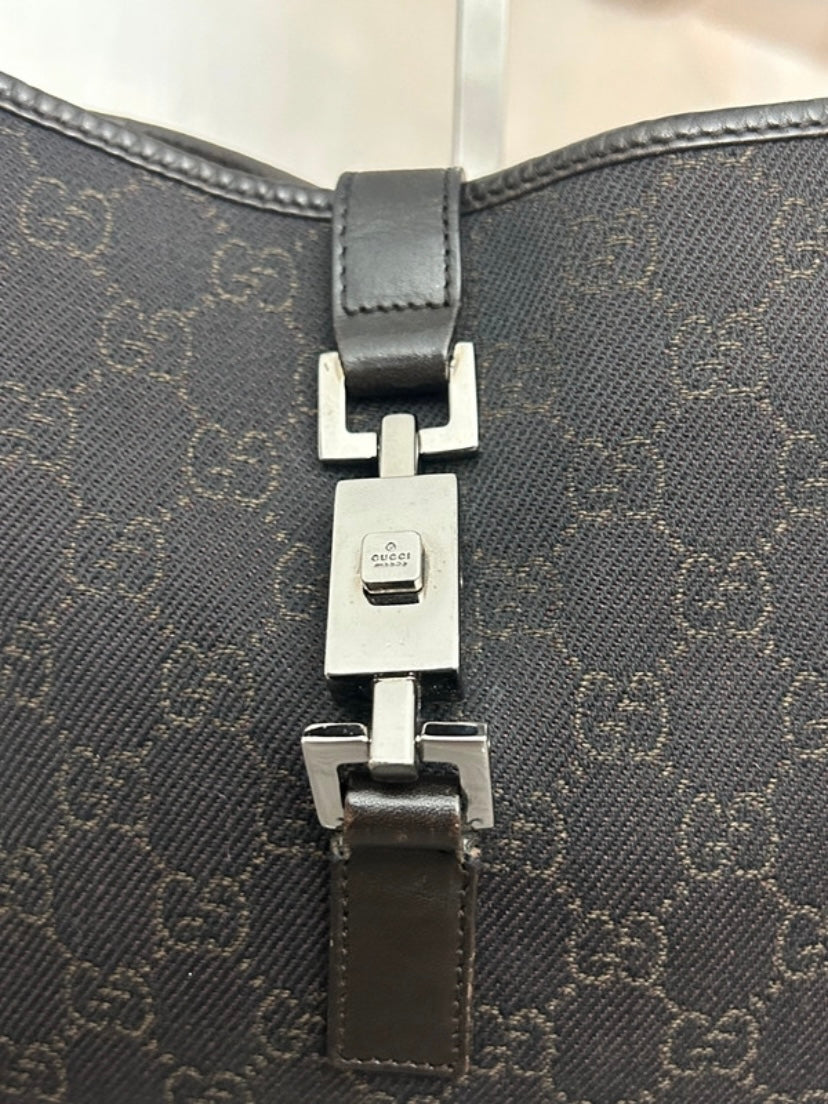 Gucci Jackie denim nero monogram marrone