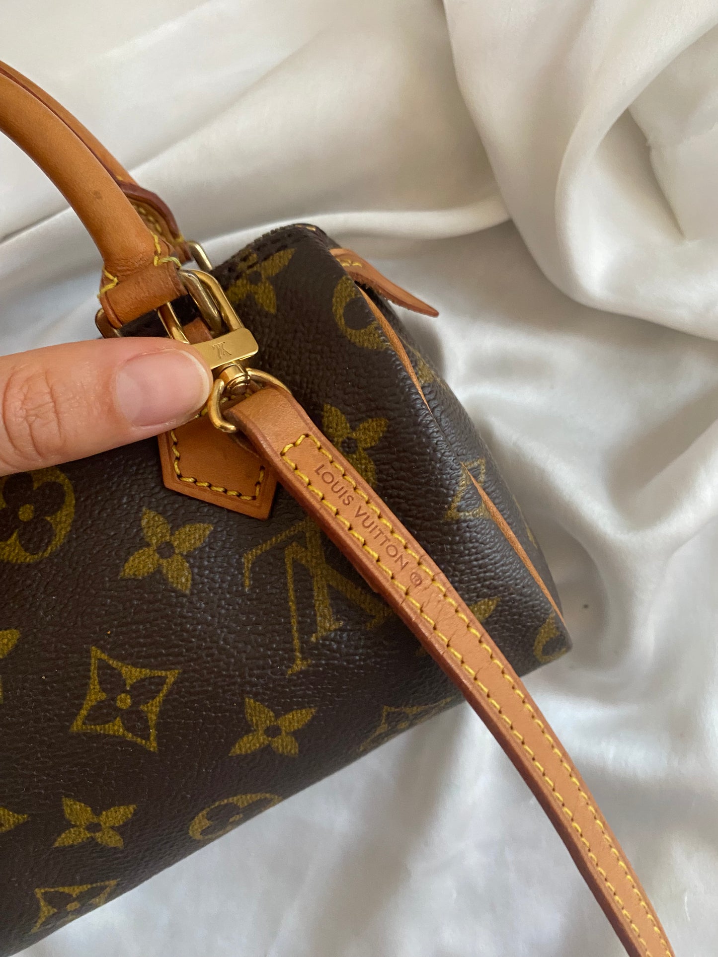 Louis Vuitton Nano Speedy monogram con tracolla