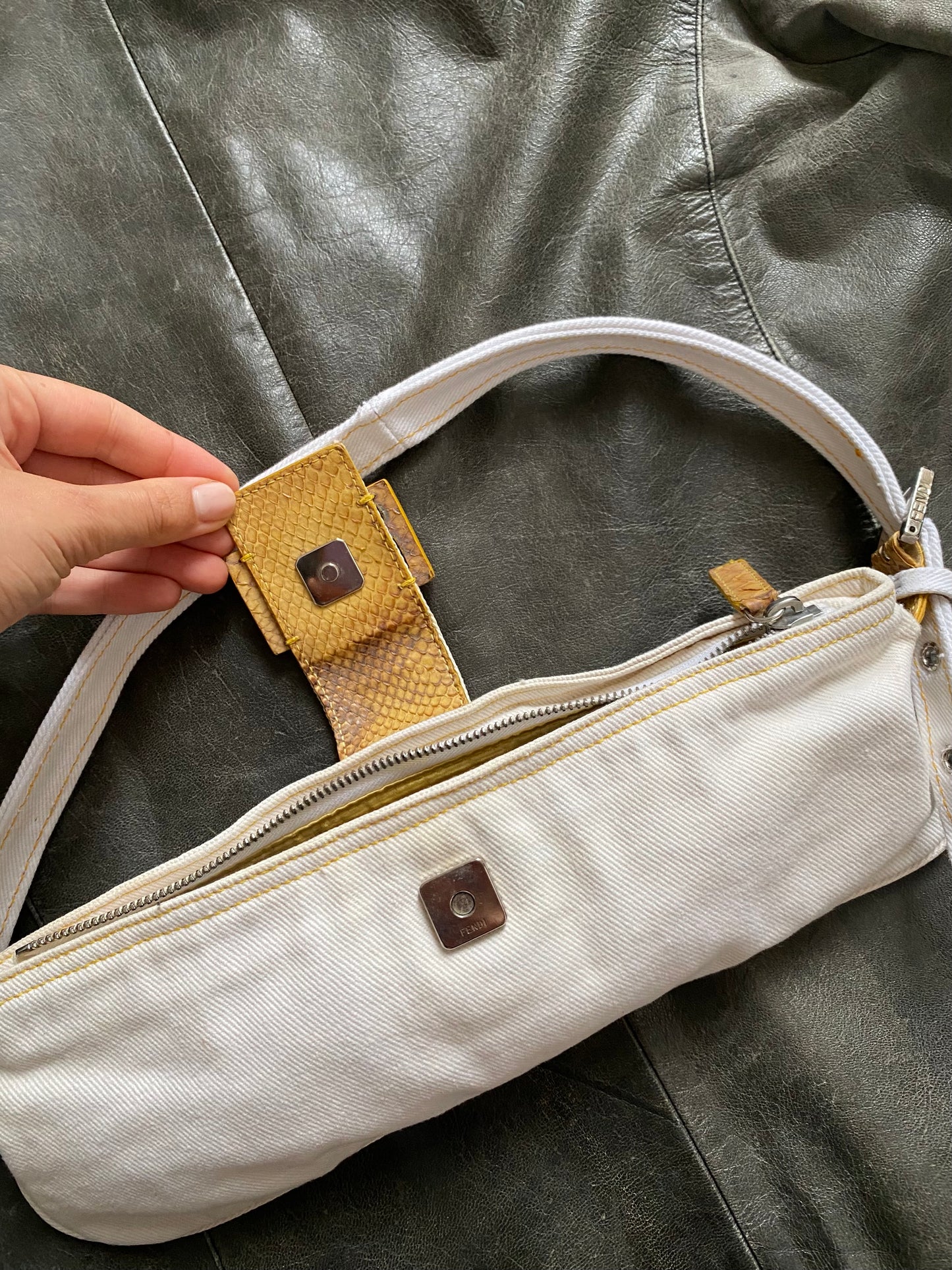 Fendi baguette in denim snakeskin