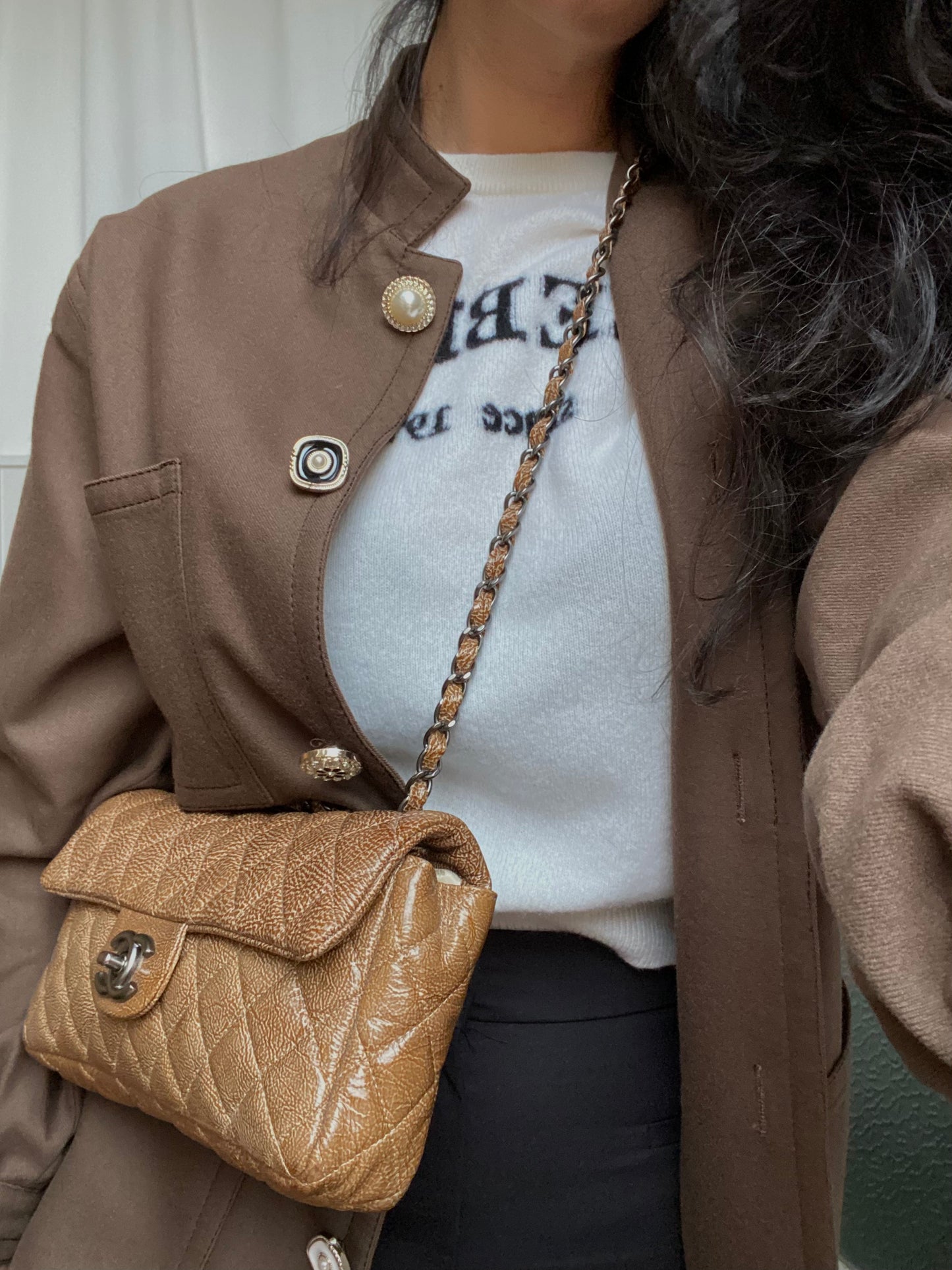 Chanel Classic Flap Tan Brown effetto marble