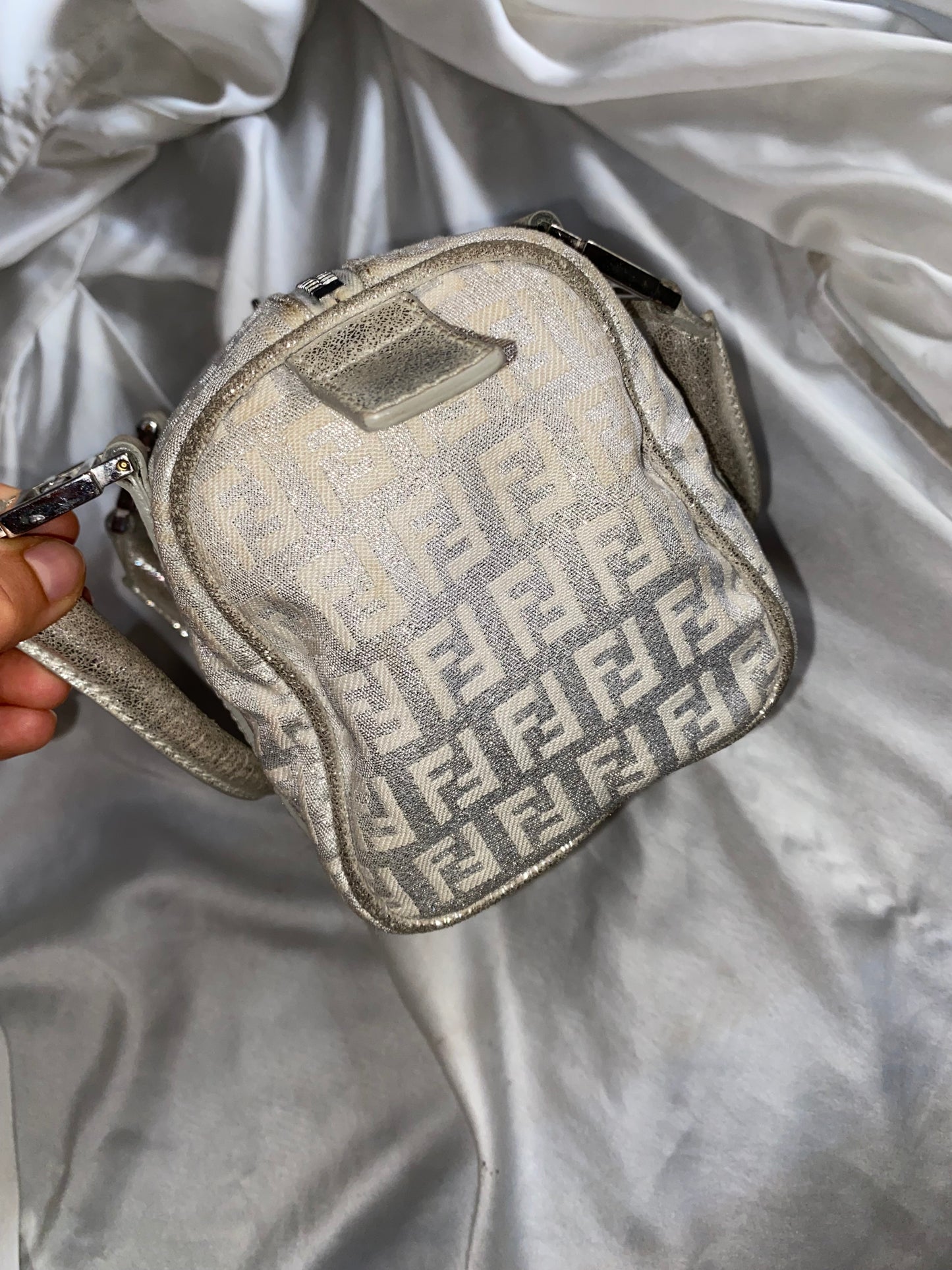 Fendi mini bauletto monogram zucchino argento