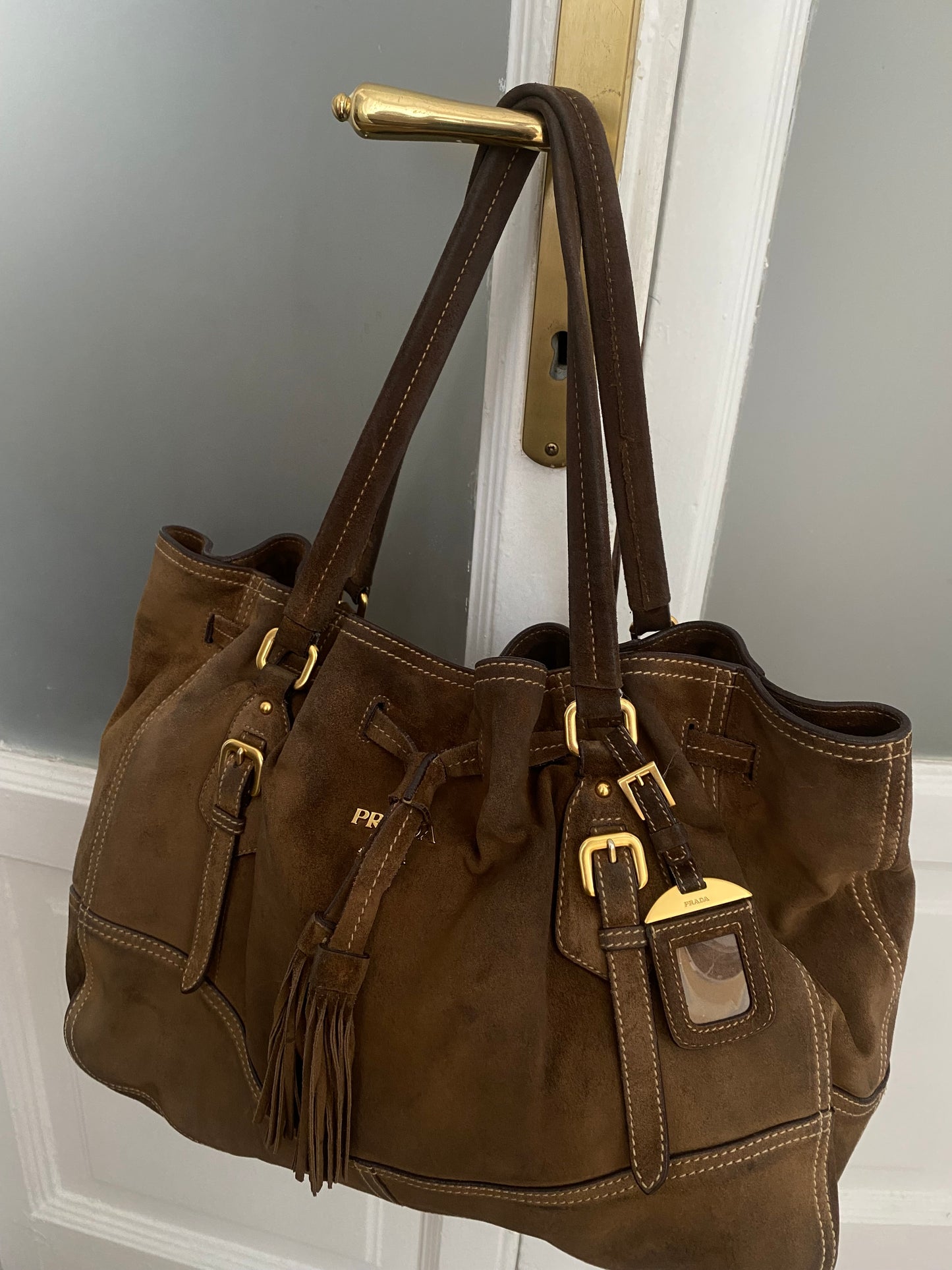 Prada slouchy chocolate suede bag